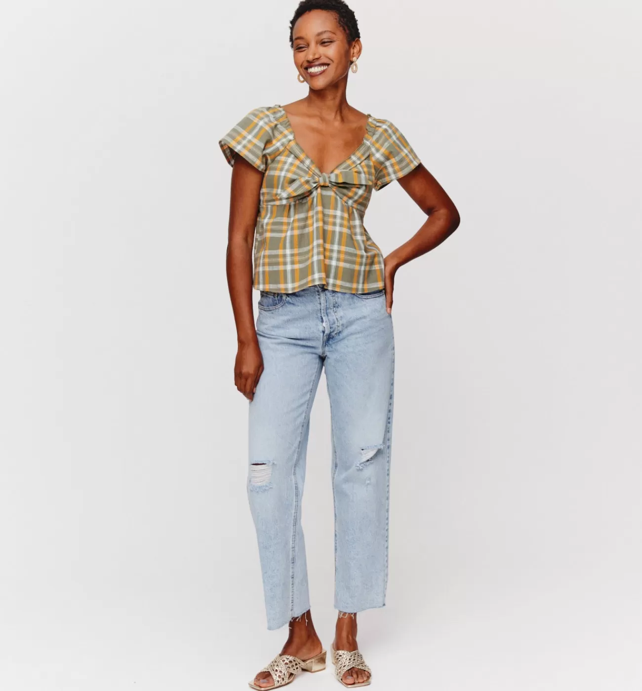 Blouse à carreaux Femme - Carreaux kaki | Promod Flash Sale