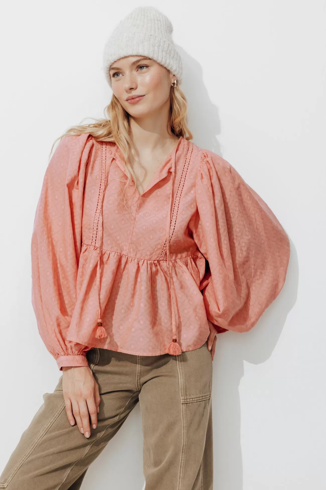 Blouse à manches ballon Femme - Vieux rose | Promod Flash Sale