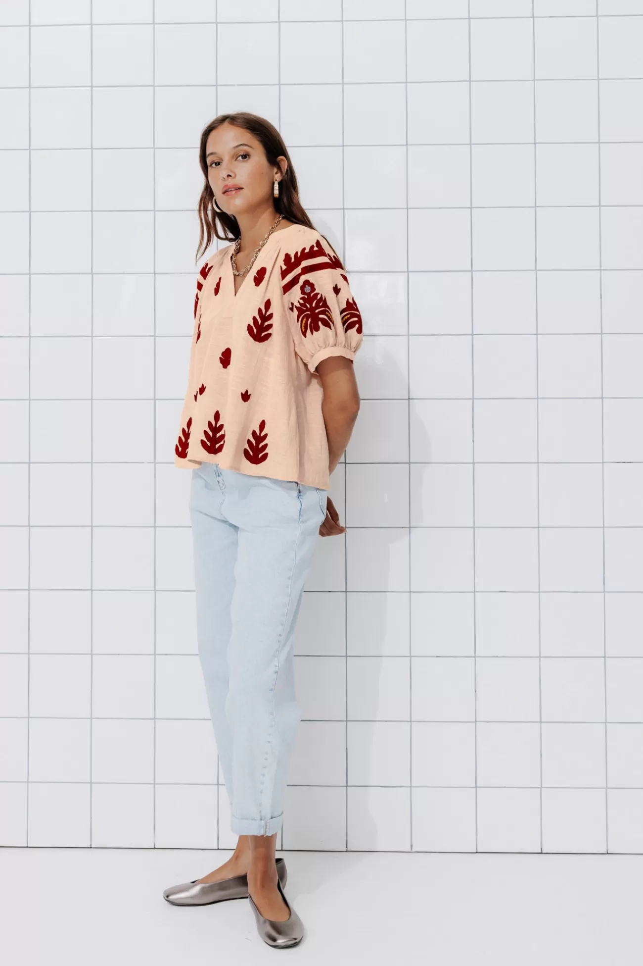 Blouse brodée en coton Femme - | Promod Flash Sale