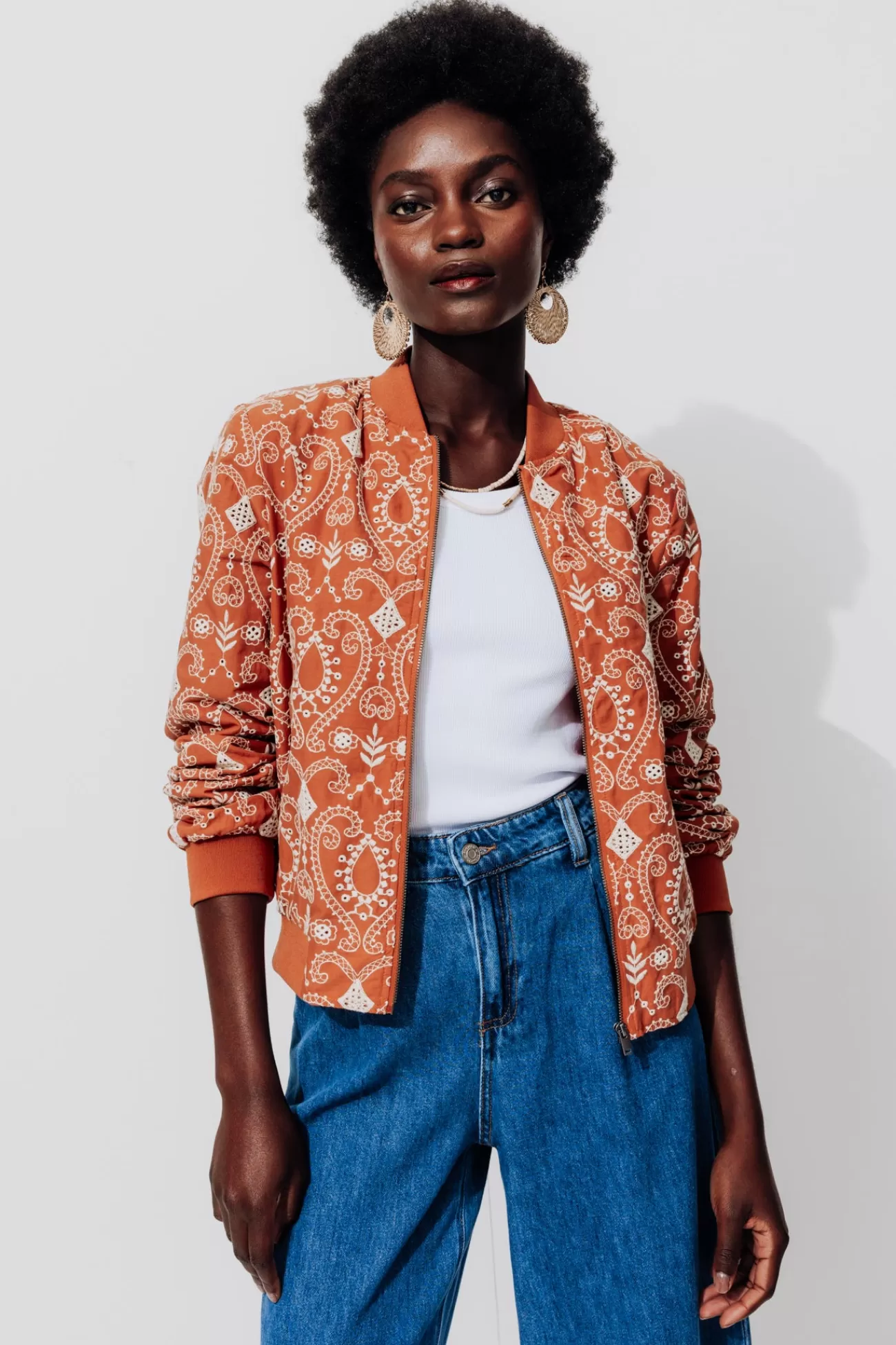 Blouson bomber brodé - Terre de sienne | Promod Cheap