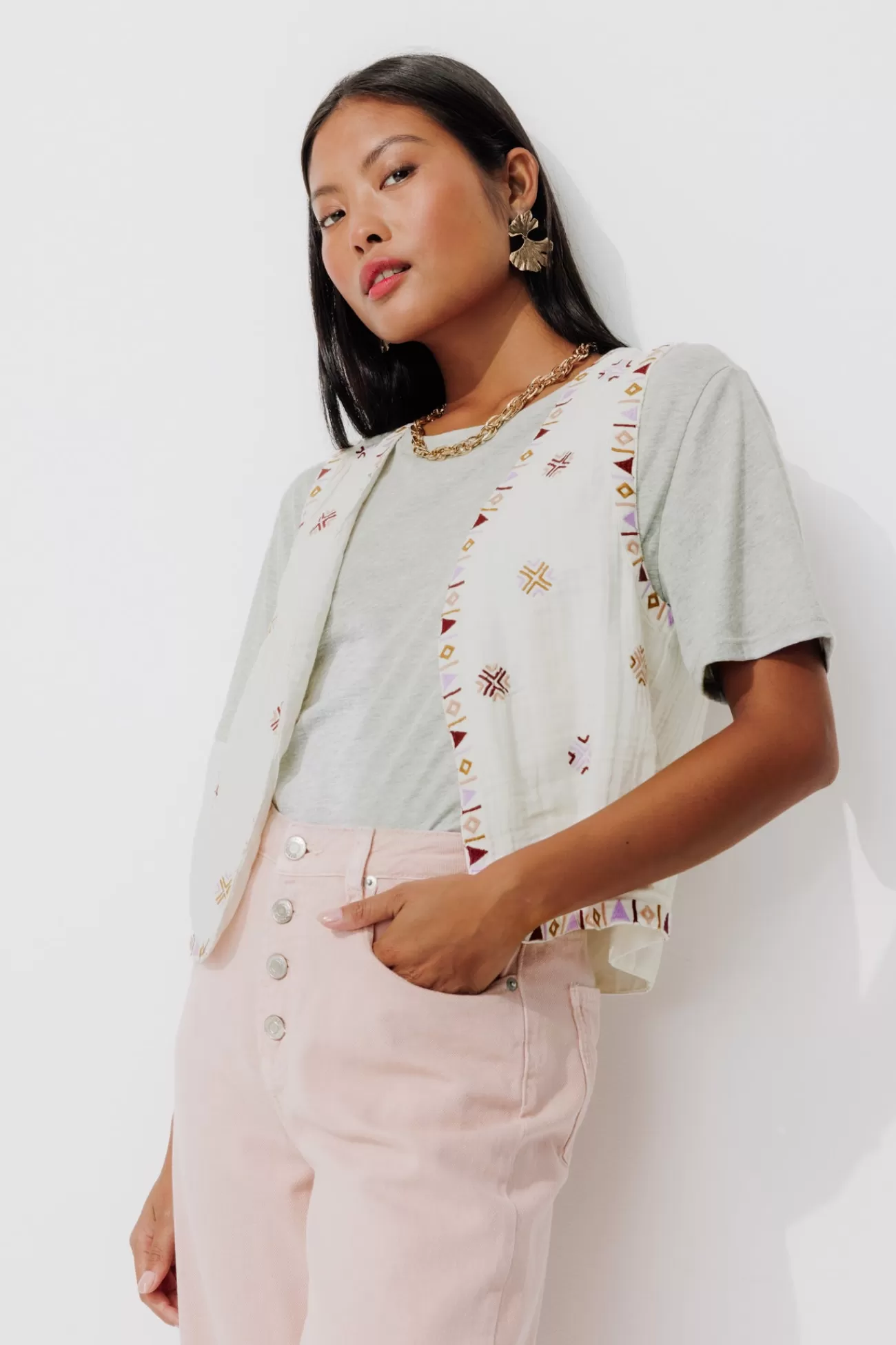 Boléro brodé en coton Femme - Imprimé multicolore | Promod Store