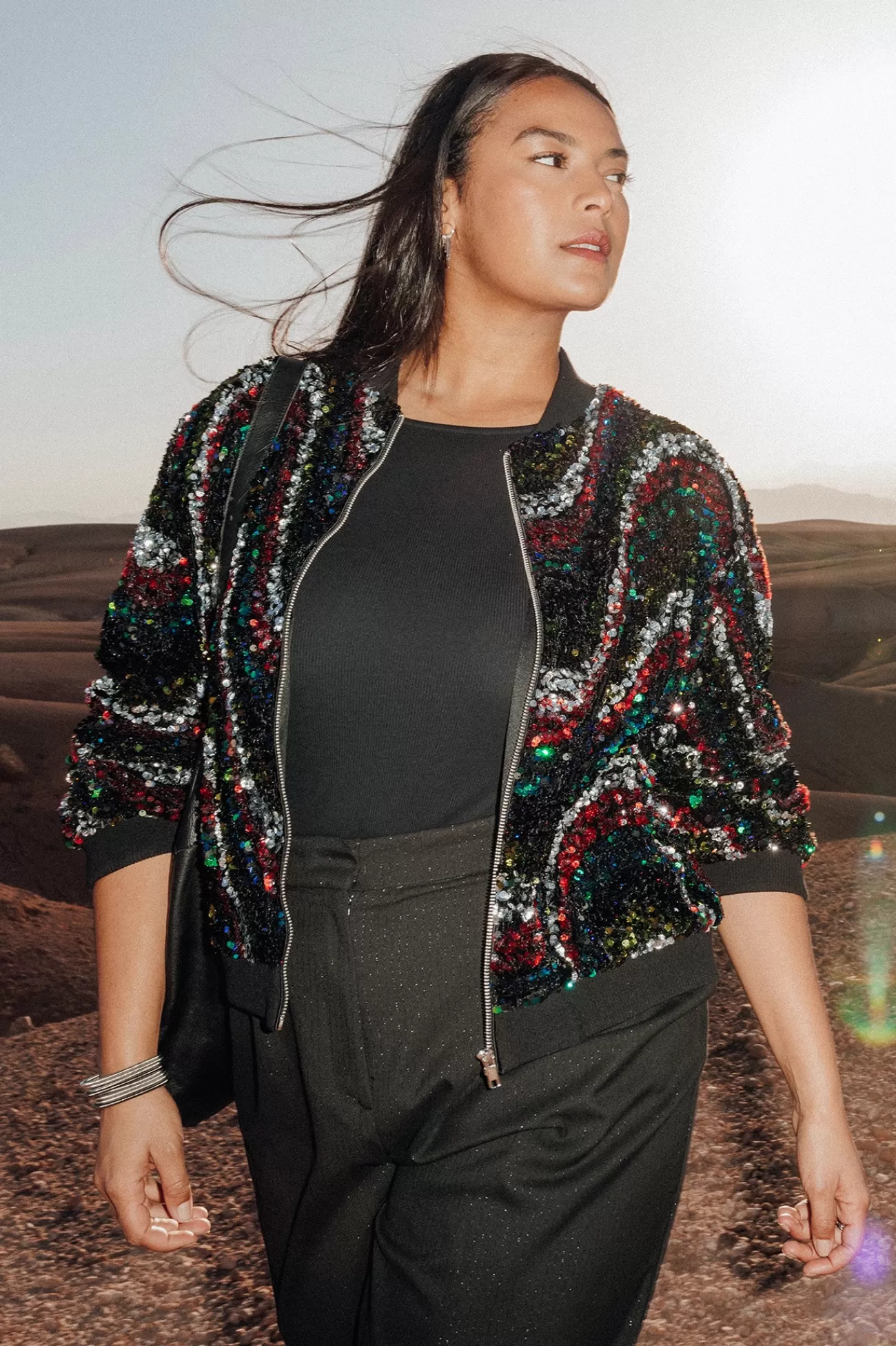Bomber à paillettes Femme - Imprimé multicolore | Promod Best Sale