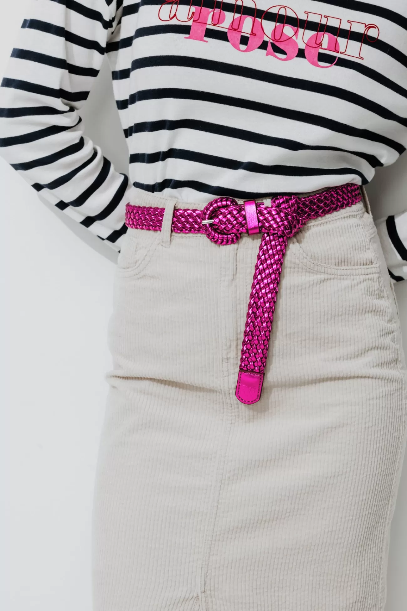 Ceinture tressée dorée Femme - Rose fuchsia | Promod Discount