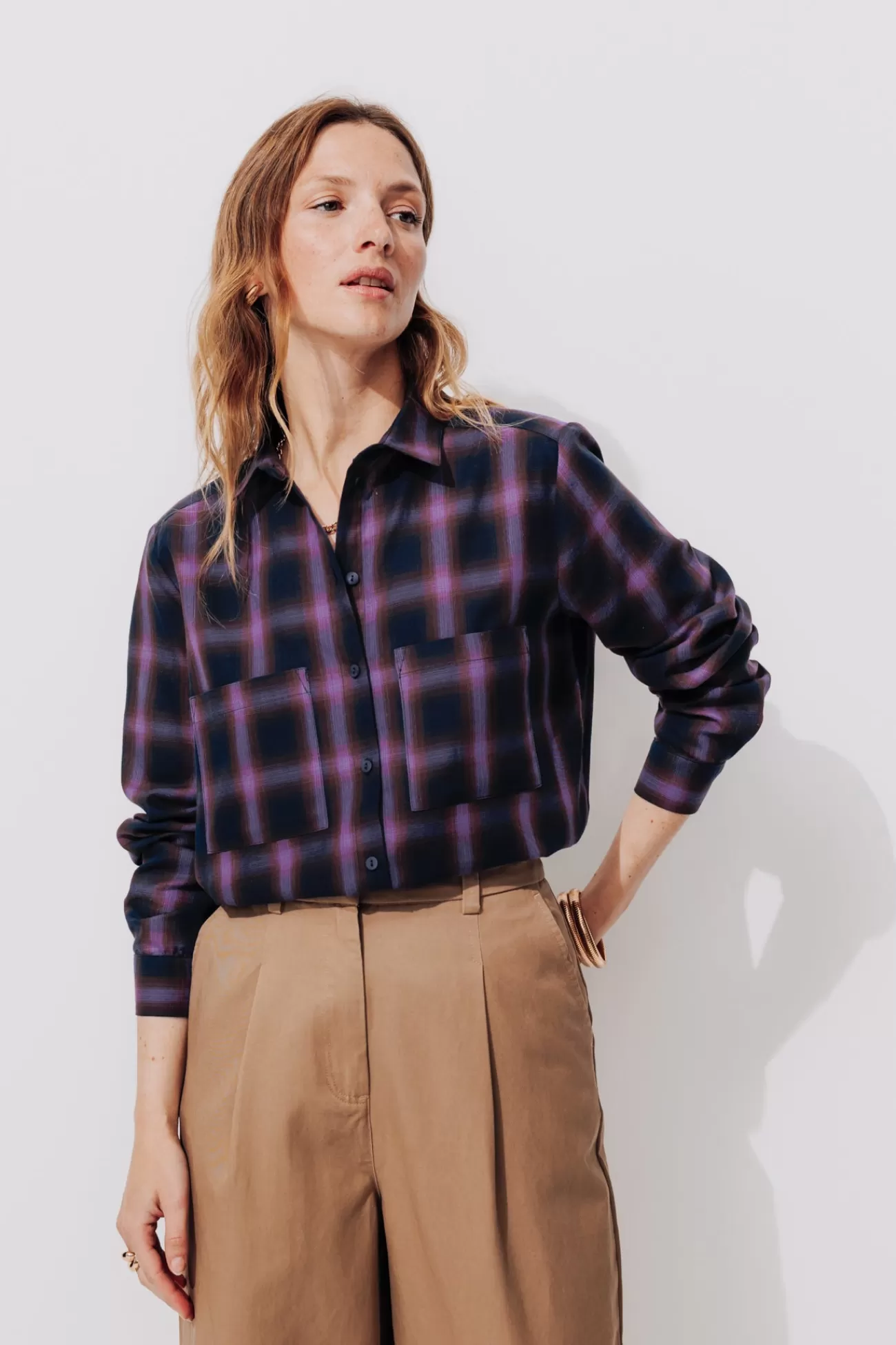 Chemise à carreaux Femme - Carreaux violets | Promod Clearance