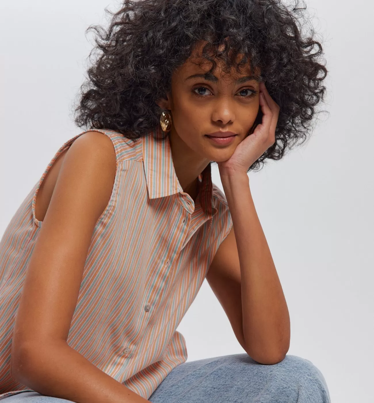 Chemise rayée sans manches - Rayures multicolores | Promod Fashion