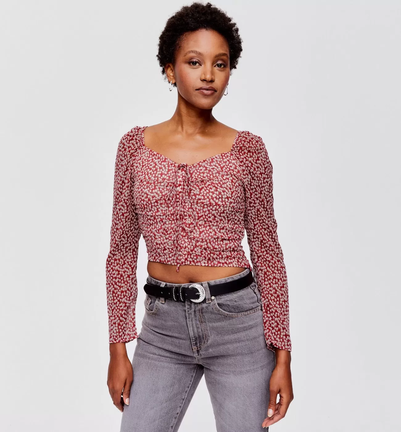 Crop top en voile Femme - Imprimé multicolore | Promod Shop