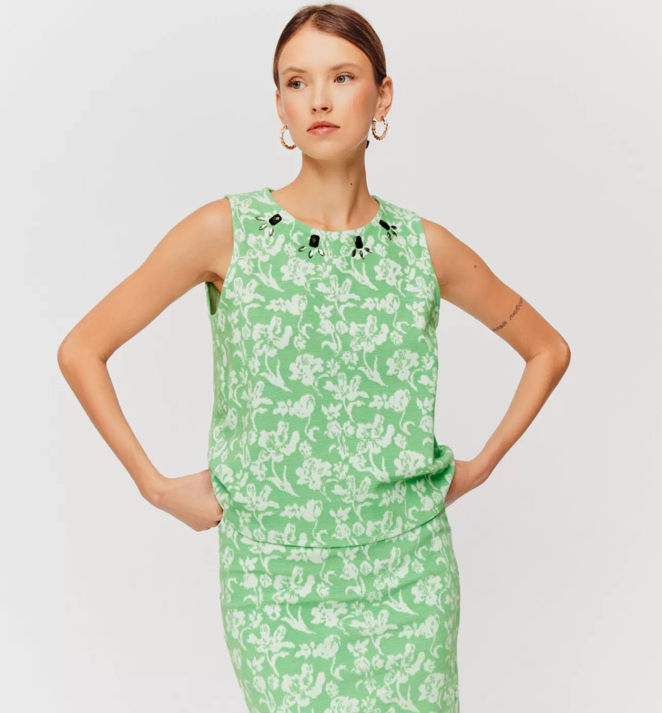 Débardeur en jersey jacquard - Imprimé vert | Promod Fashion