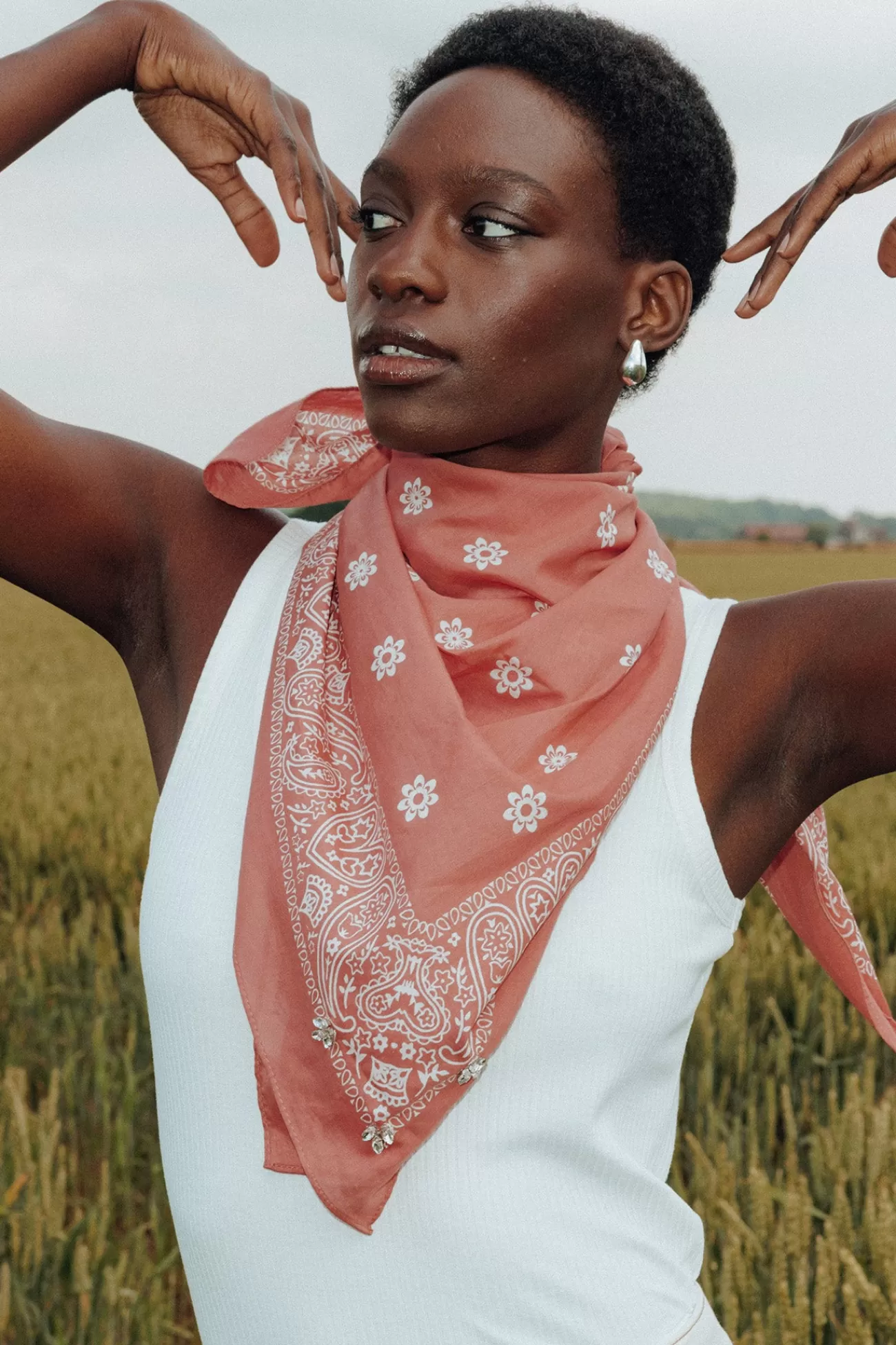 Foulard bandana strassé - Vieux rose | Promod New