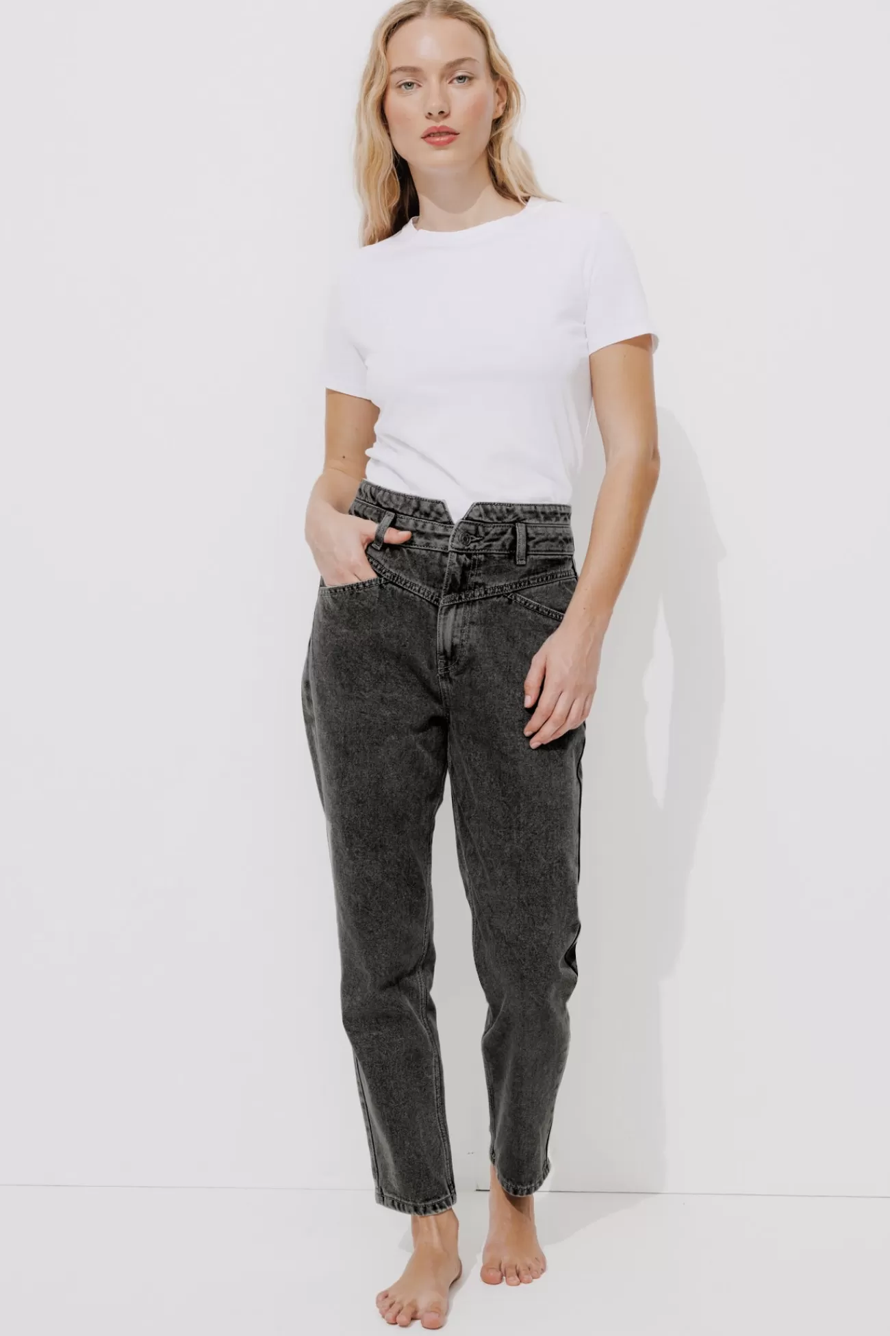 Jean mom taille haute MARCEL - Jeans gris | Promod Best