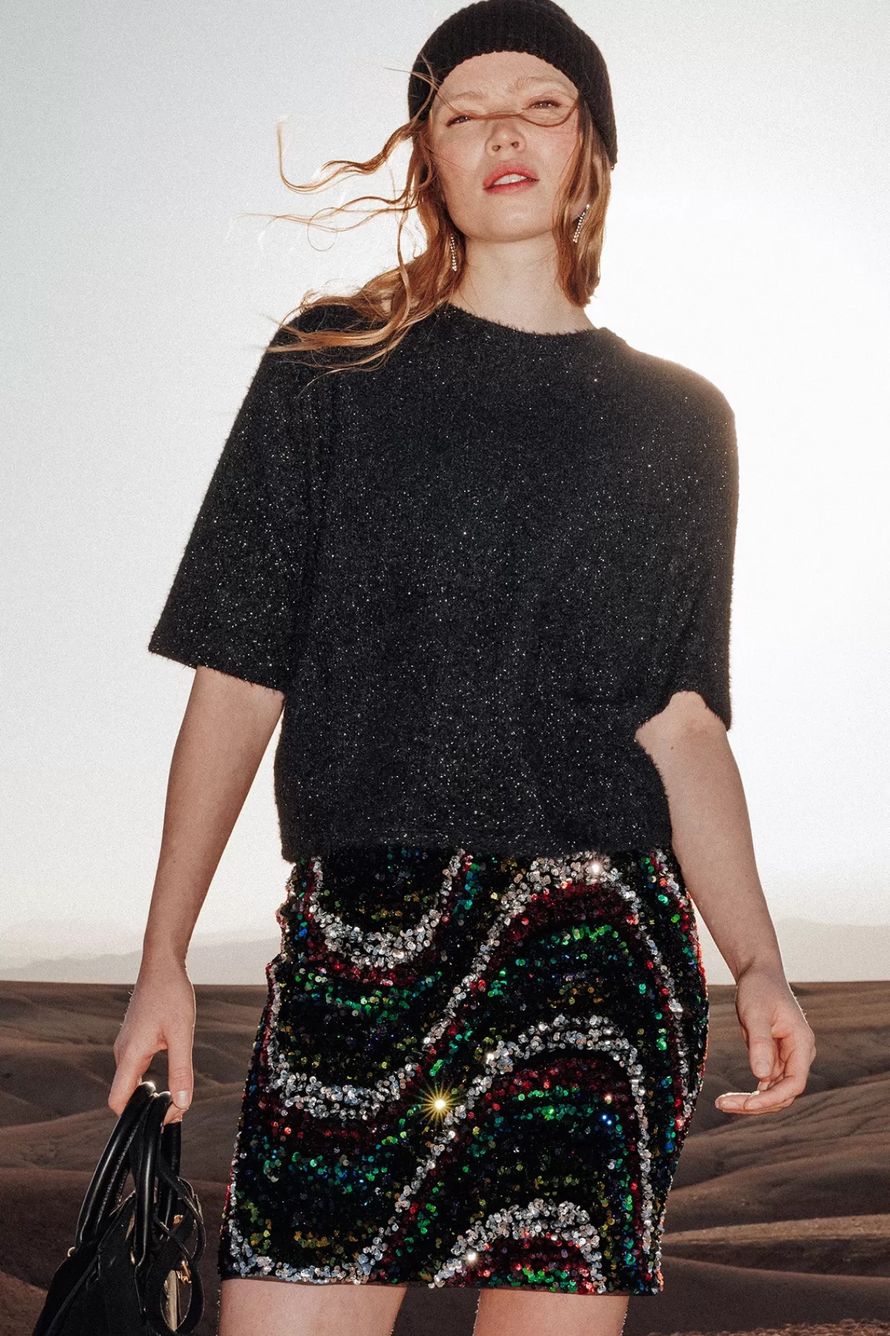 Jupe courte à paillettes Femme - Imprimé multicolore | Promod Cheap