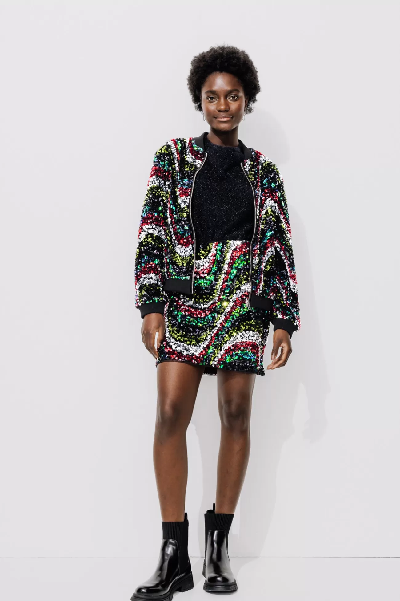 Jupe courte à paillettes Femme - Imprimé multicolore | Promod Cheap