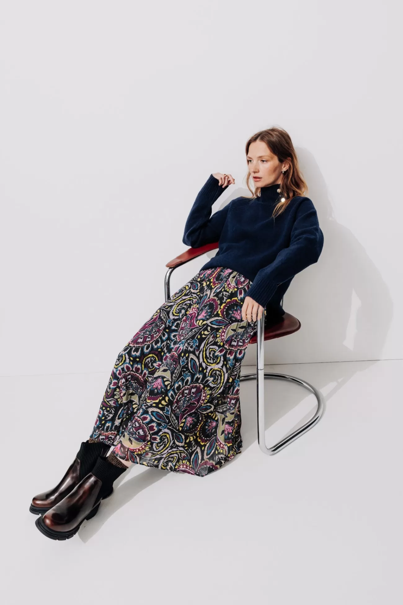 Jupe longue plissée Femme - Imprimé multicolore | Promod Flash Sale