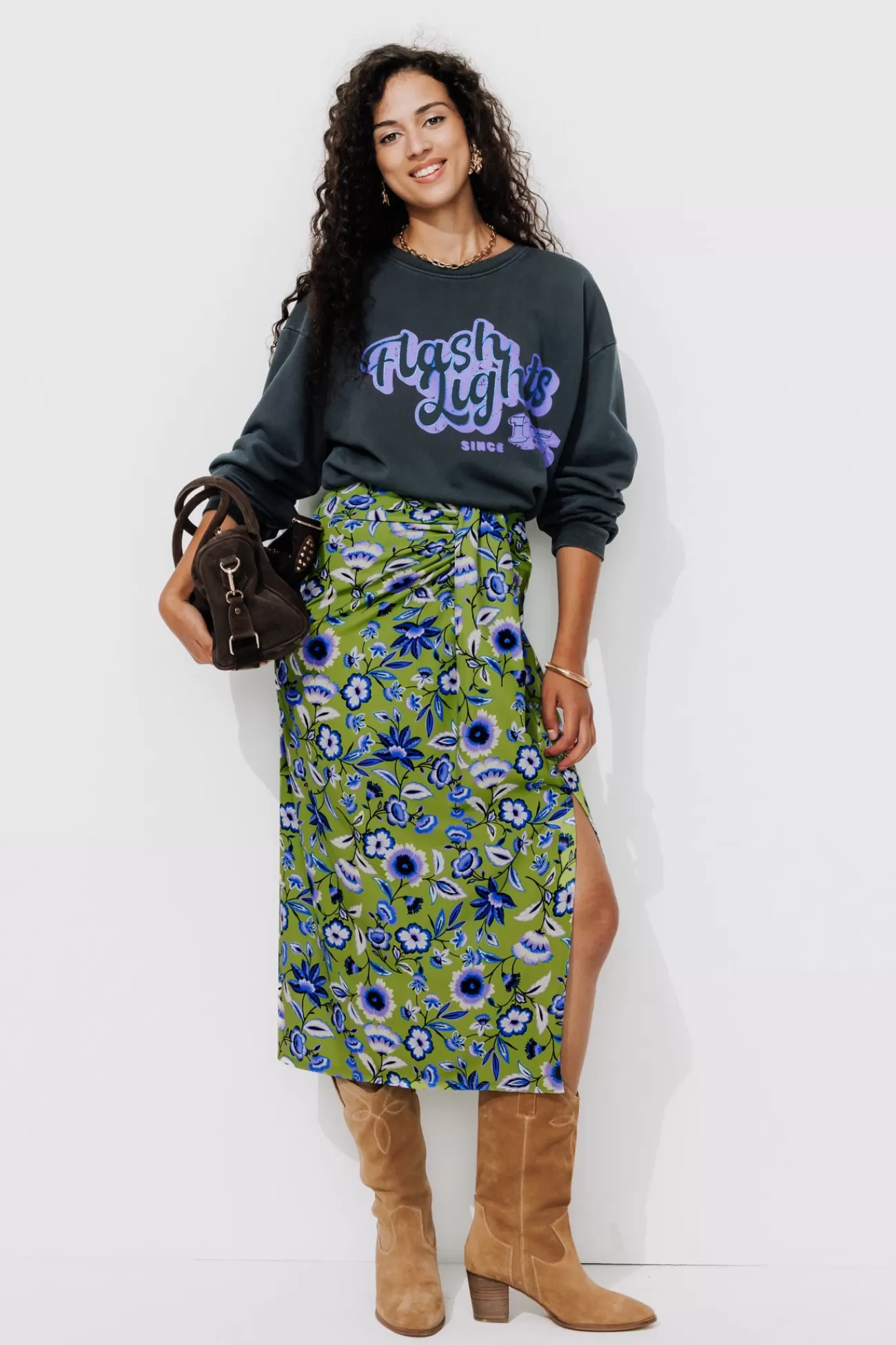 Jupe midi drapée Femme - Imprimé multicolore | Promod Outlet