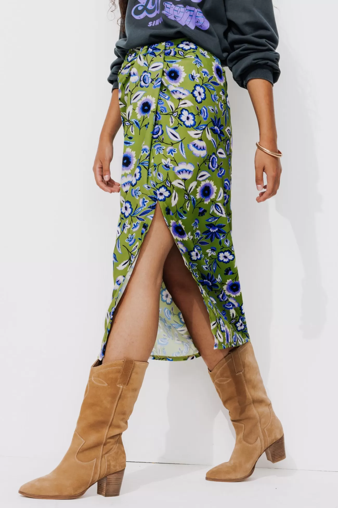 Jupe midi drapée Femme - Imprimé multicolore | Promod Outlet