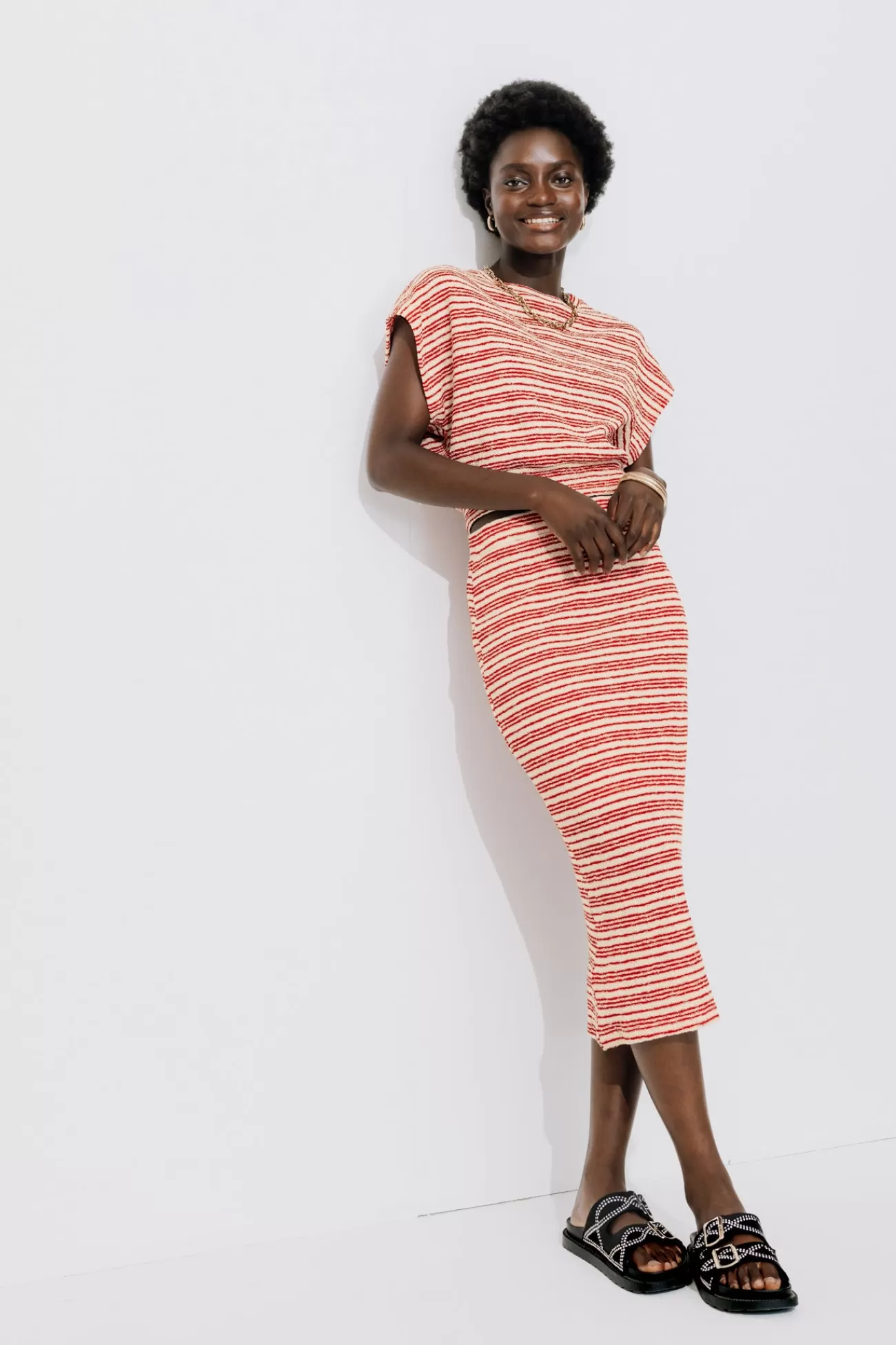 Jupe midi en maille Femme - Rayures multicolores | Promod Sale