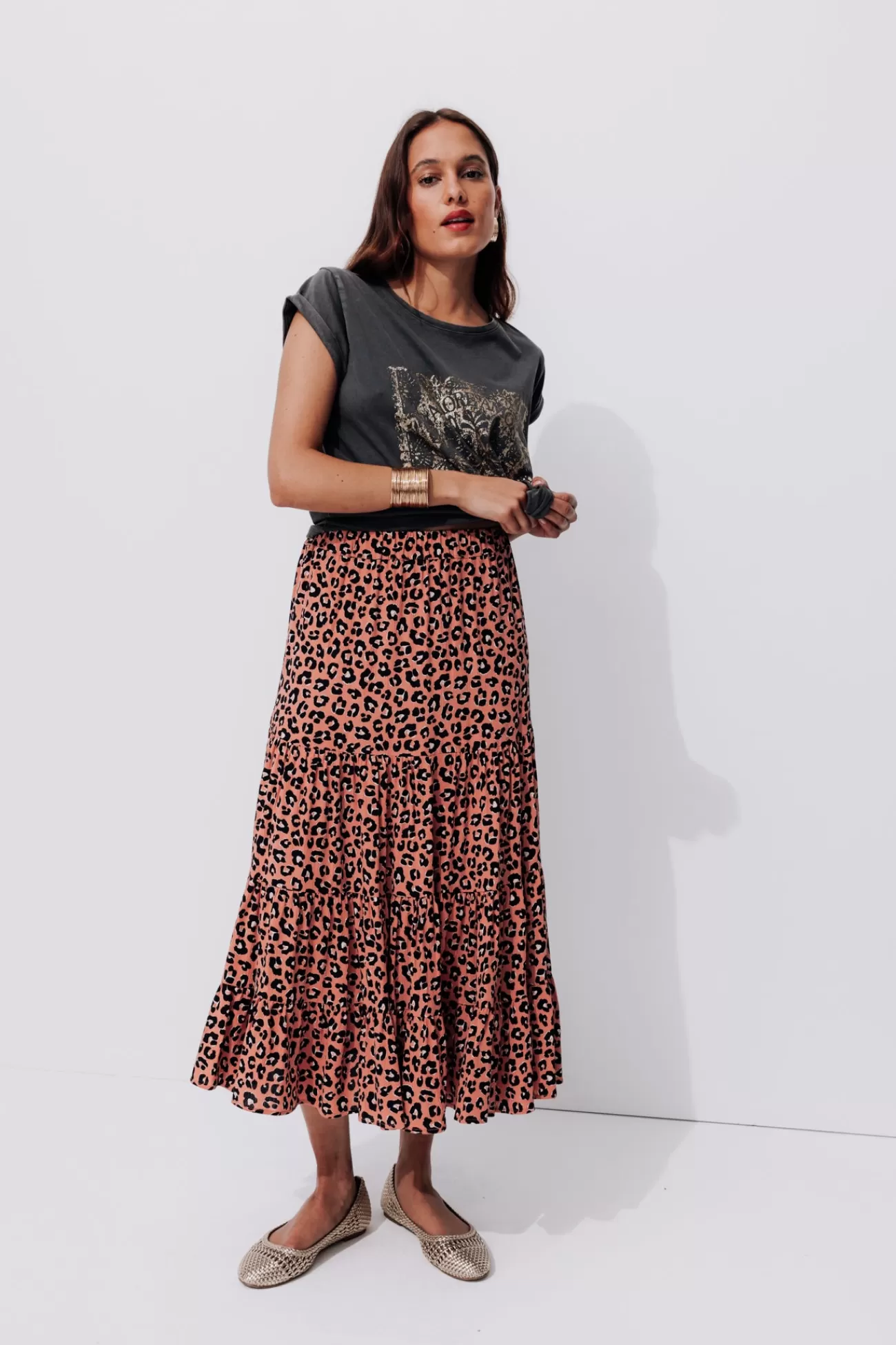 Jupe mi-longue imprimée Femme - Imprimé multicolore | Promod Discount