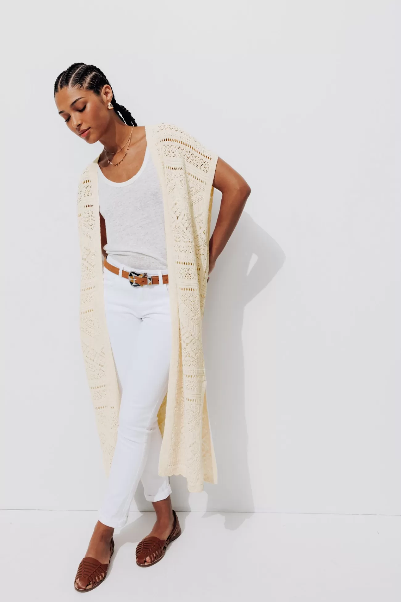 Long gilet en crochet Femme - | Promod Hot