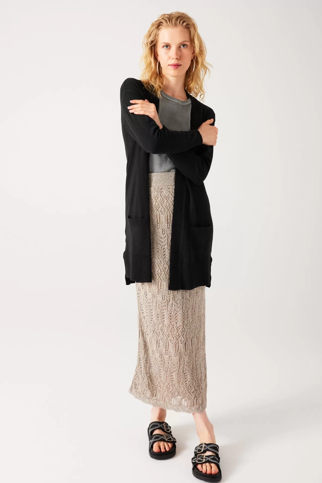 Long gilet en maille fine - | Promod Shop