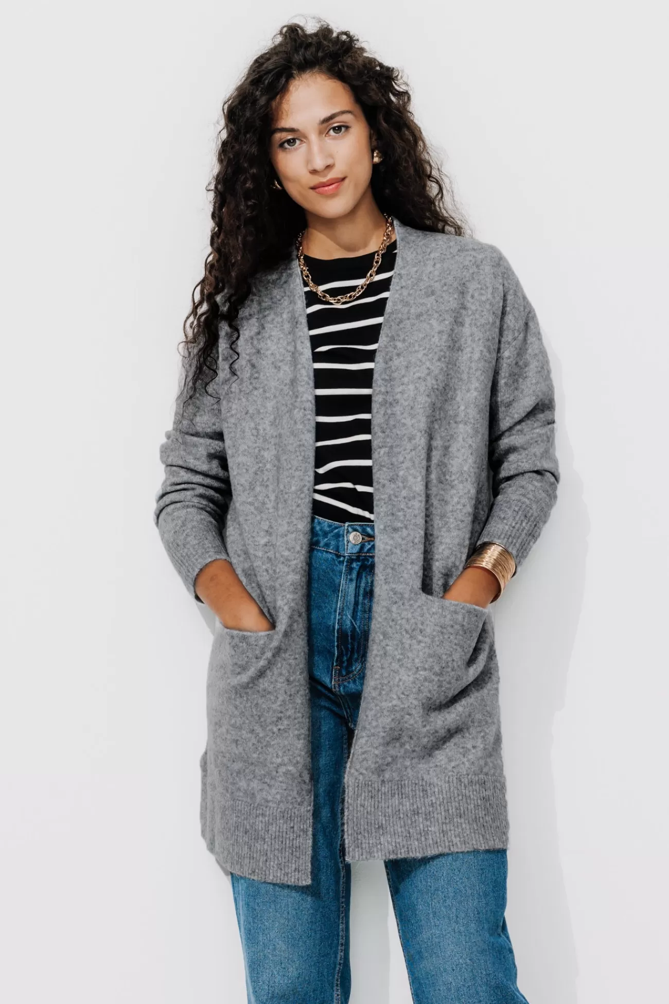 Long gilet en tricot Femme - Gris clair | Promod Cheap