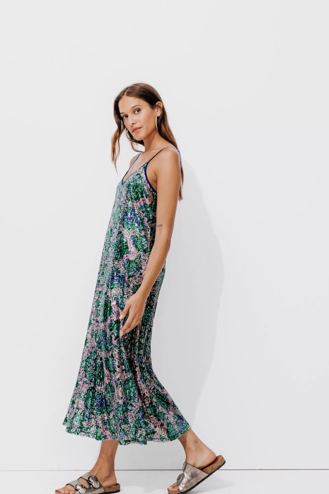 Longue robe à paillettes - Imprimé multicolore | Promod Fashion