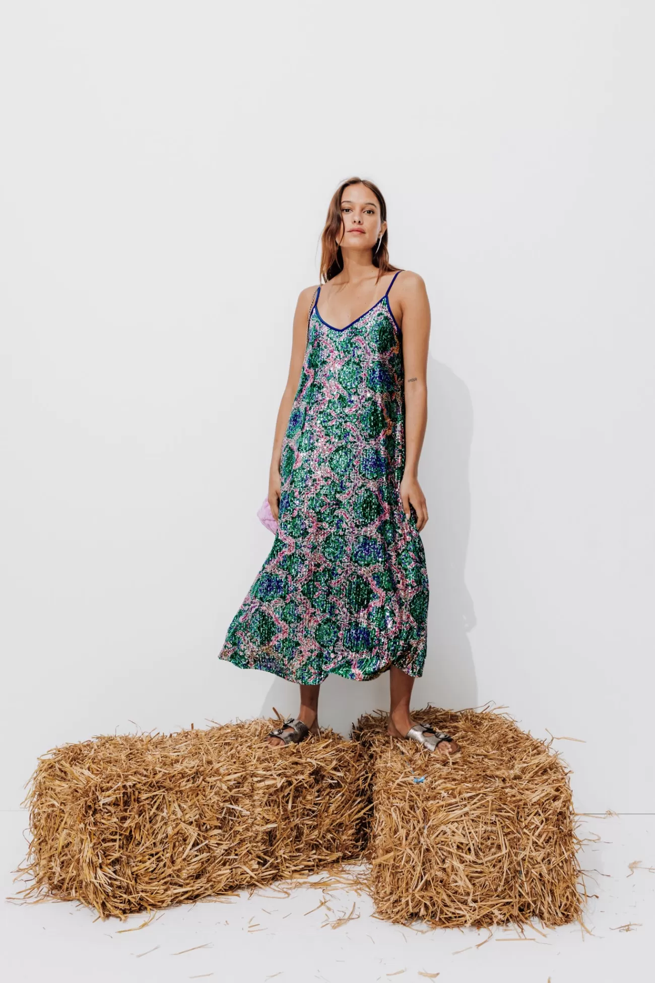 Longue robe à paillettes - Imprimé multicolore | Promod Fashion