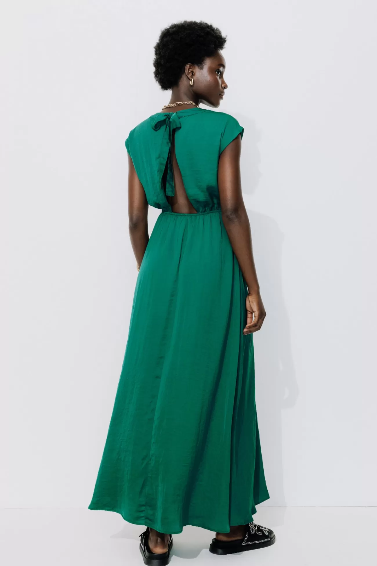 Longue robe soyeuse Femme - Vert émeraude | Promod Store