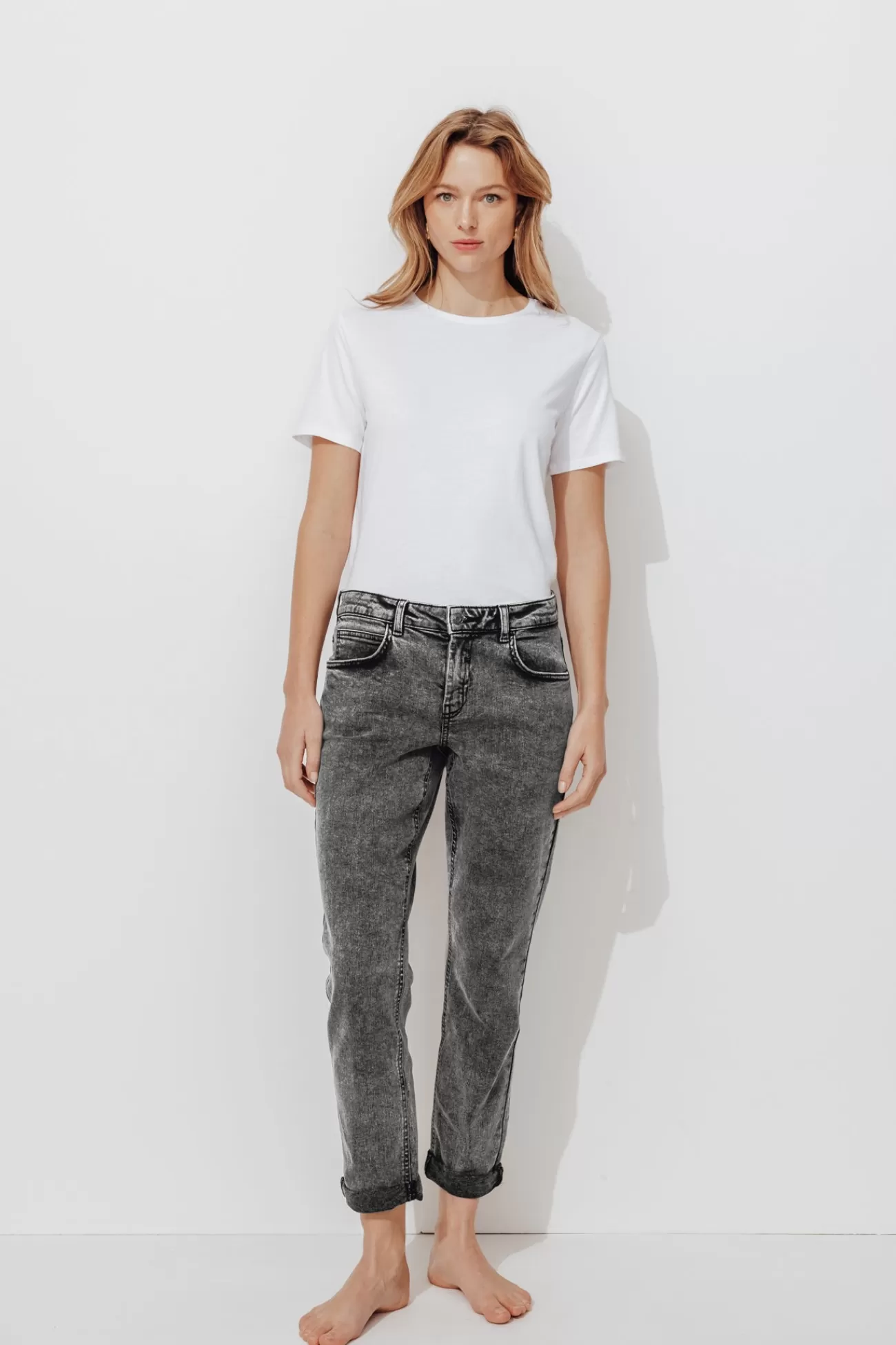 LUCIEN jean girlfriend Femme - Jeans gris | Promod Store