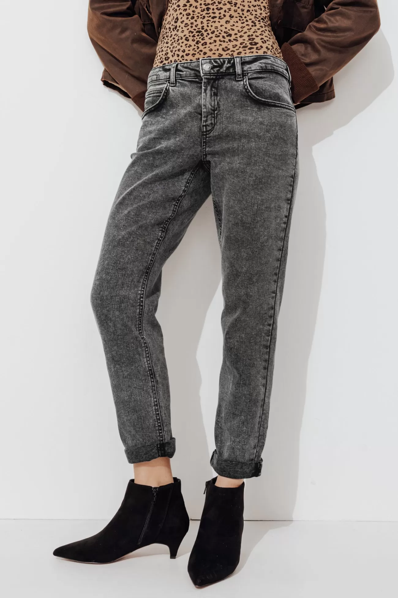 LUCIEN jean girlfriend Femme - Jeans gris | Promod Store