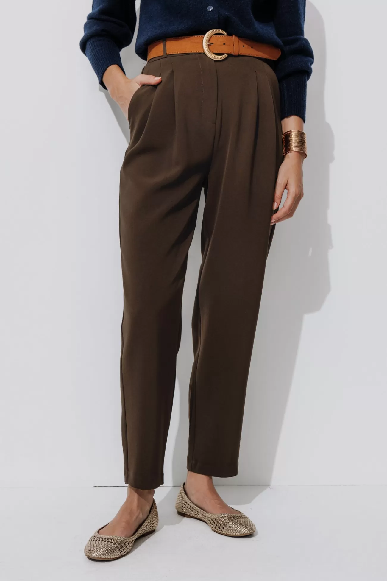 Pantalon à pinces Femme - Noisette foncé | Promod Shop