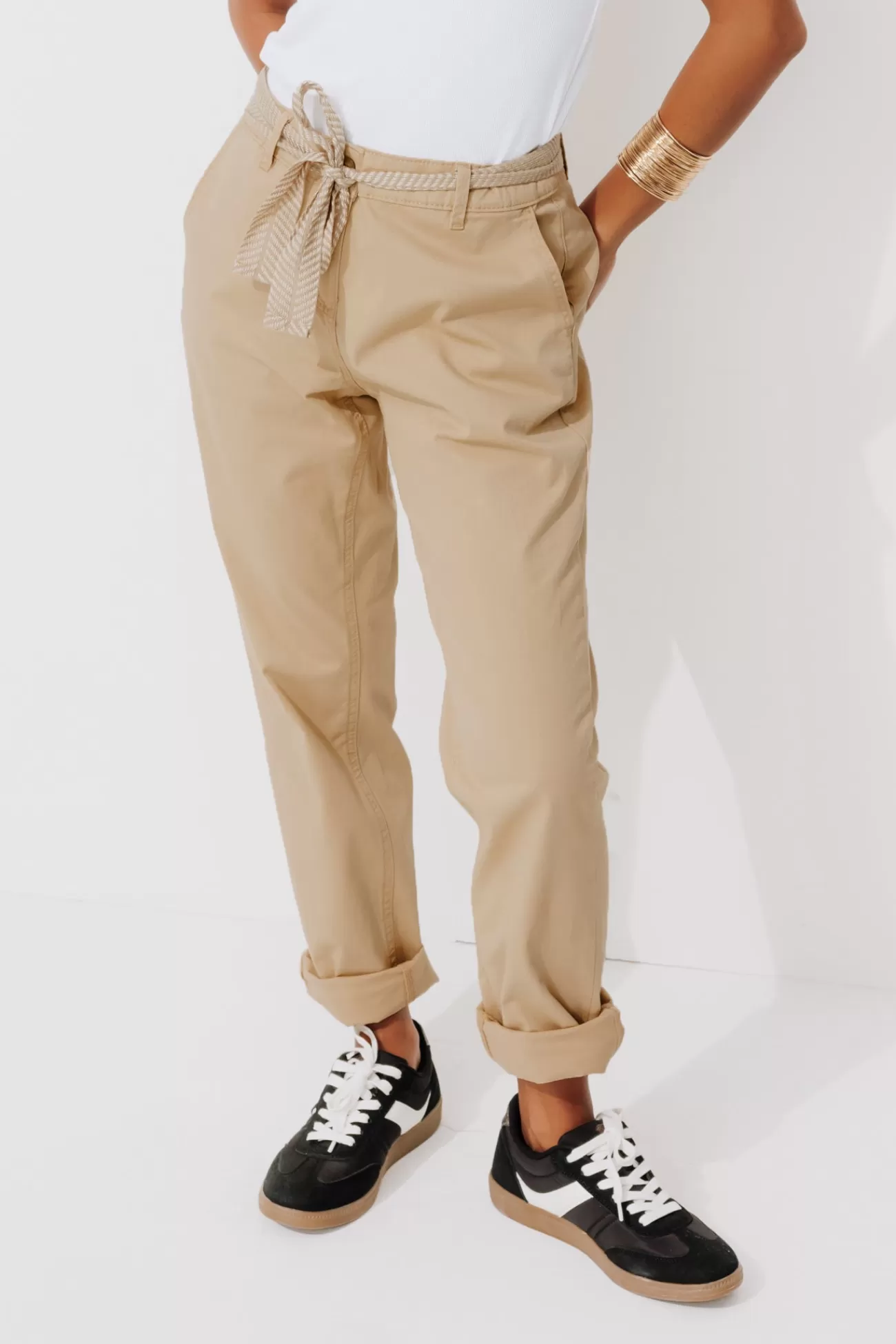 Pantalon chino ceinturé Femme - | Promod Clearance