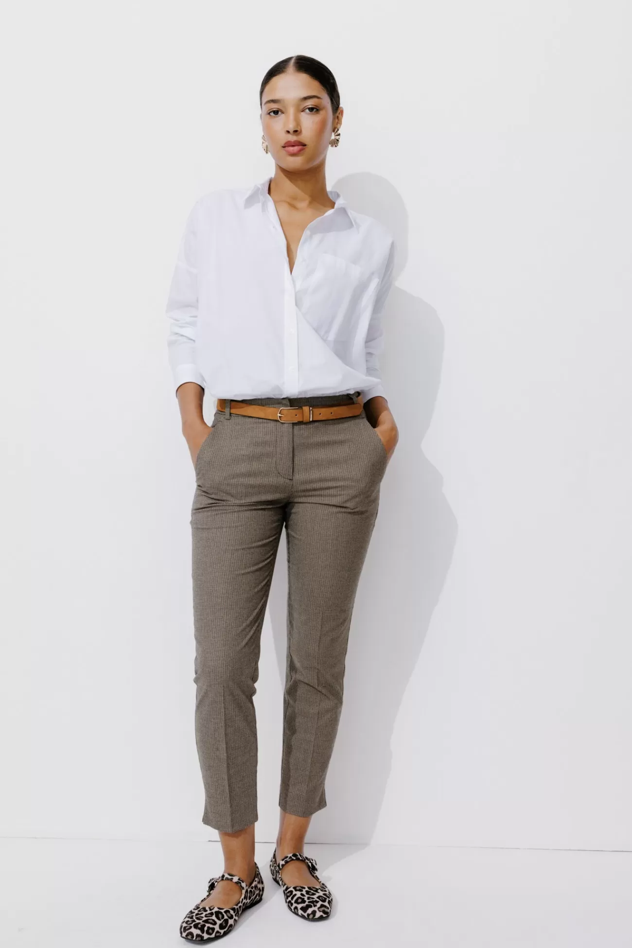 Pantalon cigarette Femme - Carreaux marine | Promod Sale