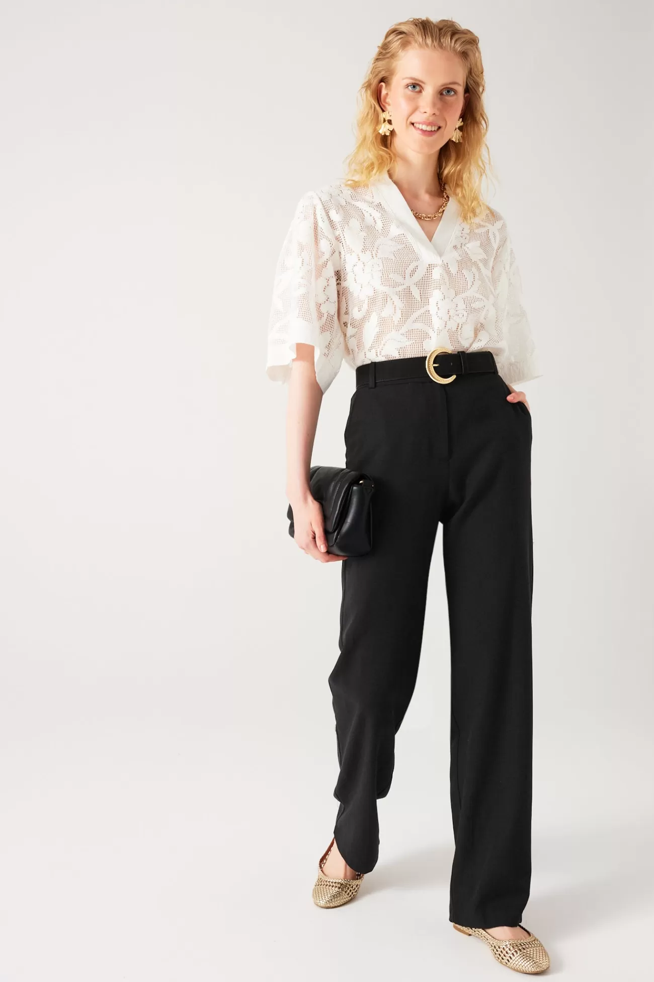 Pantalon droit taille haute - | Promod Online