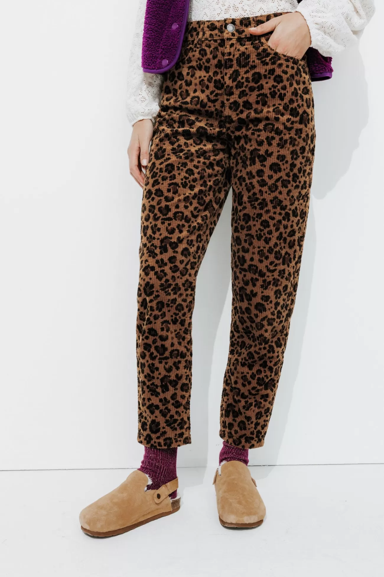 Pantalon en velours léopard - Imprimé caramel | Promod Outlet