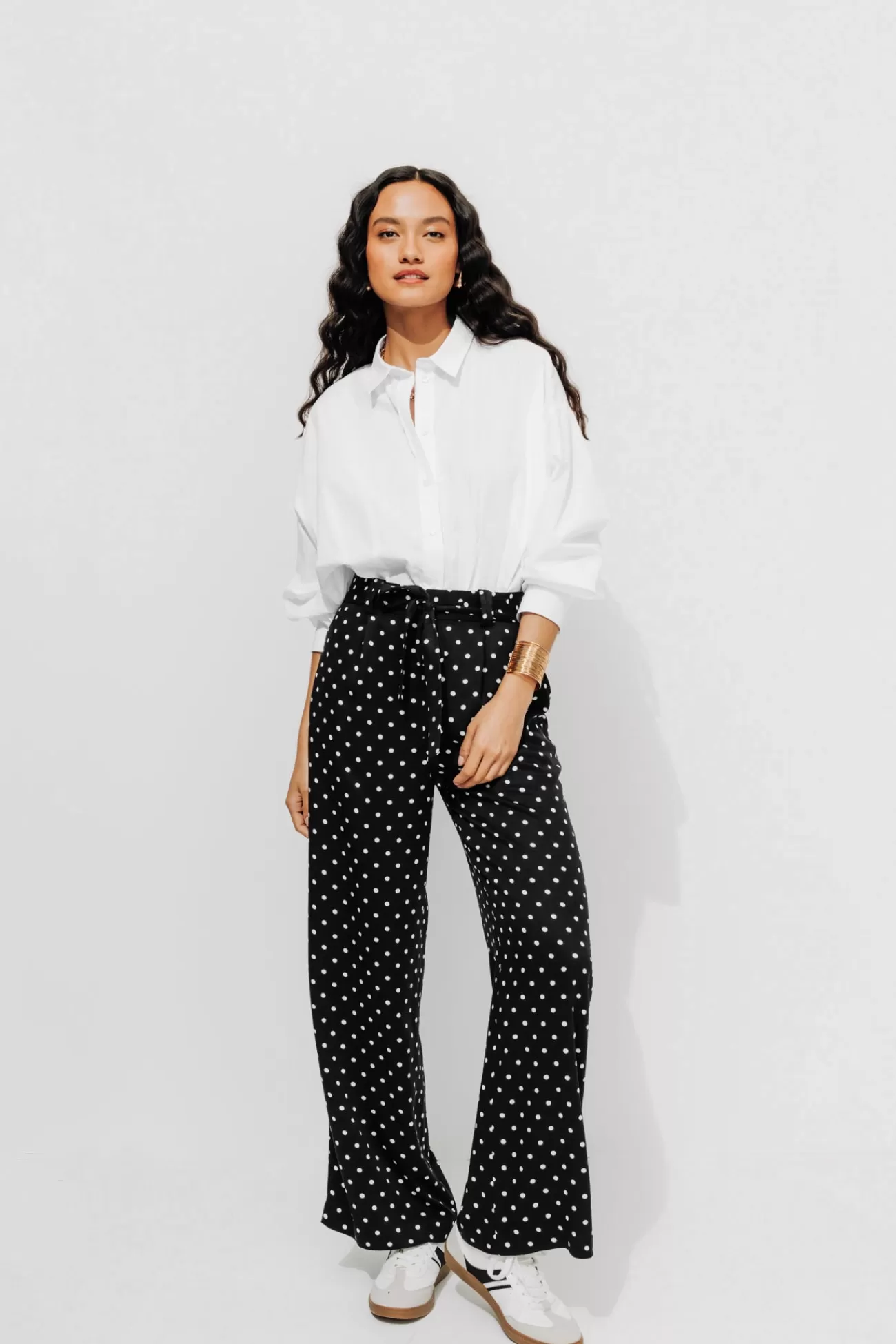 Pantalon large et fluide Femme - Imprimé noir | Promod Store