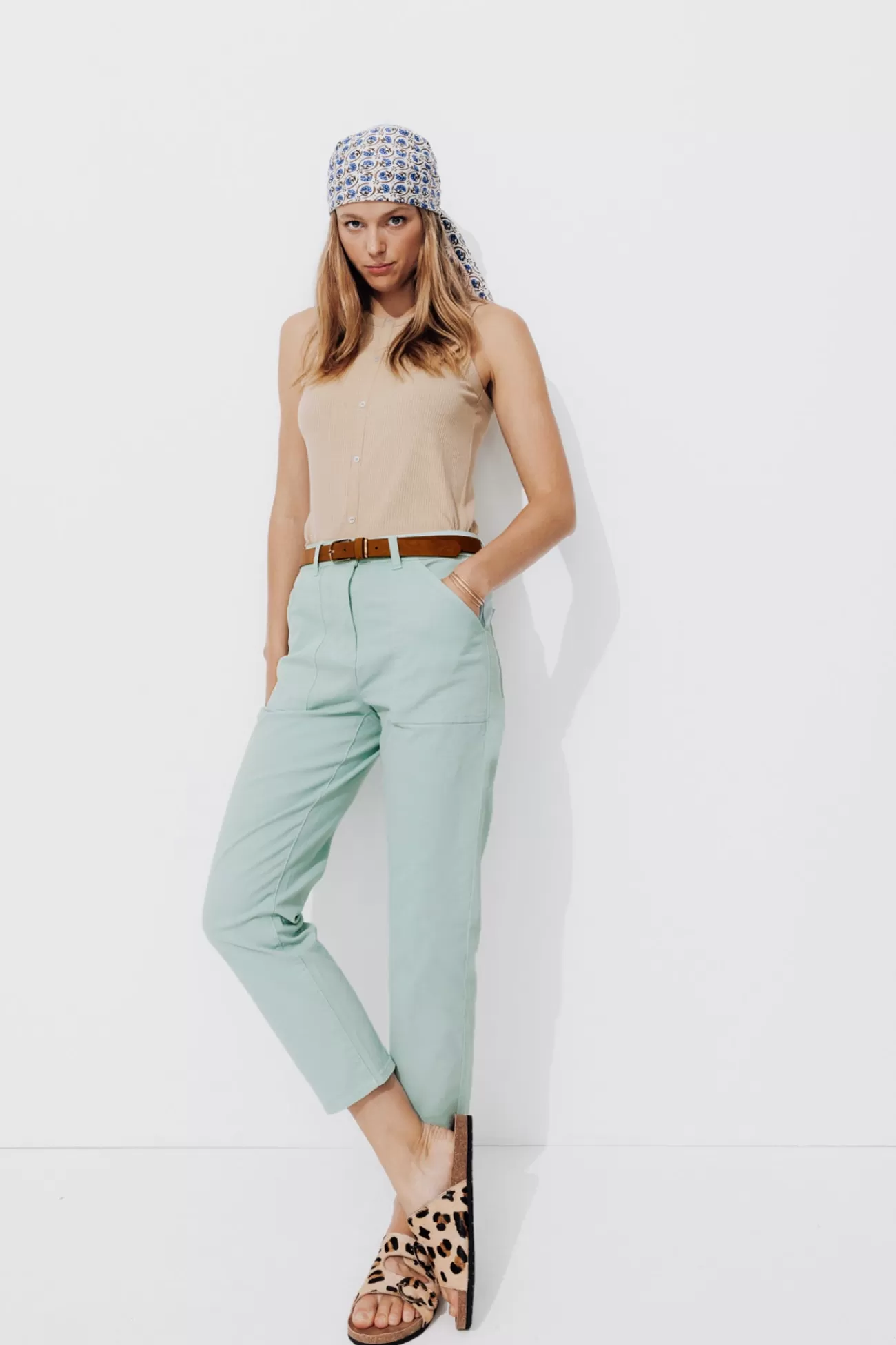 Pantalon skinny en coton Femme - Bleu ciel | Promod Shop