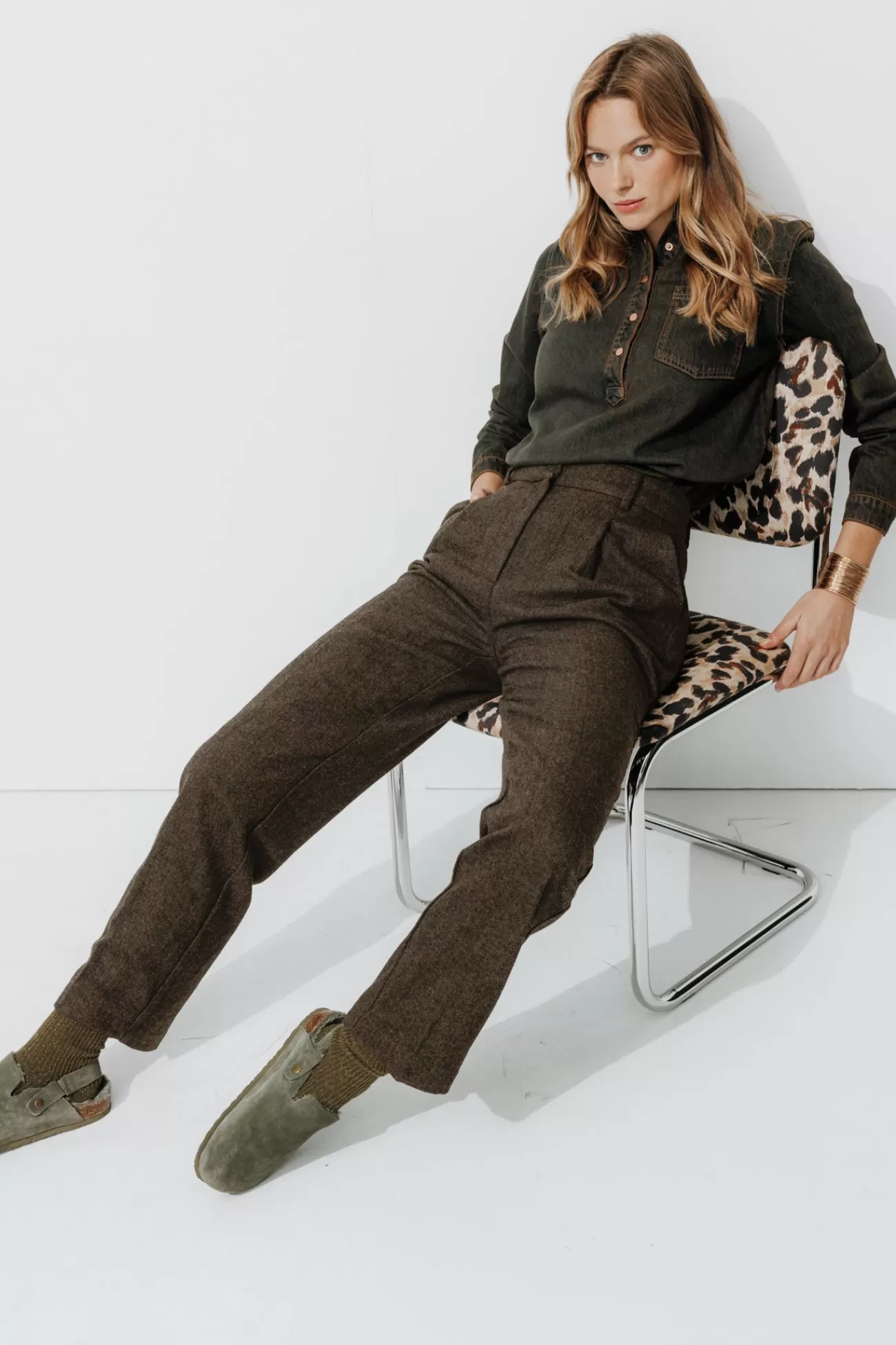 Pantalon tweedé Femme - Imprimé marron | Promod Cheap