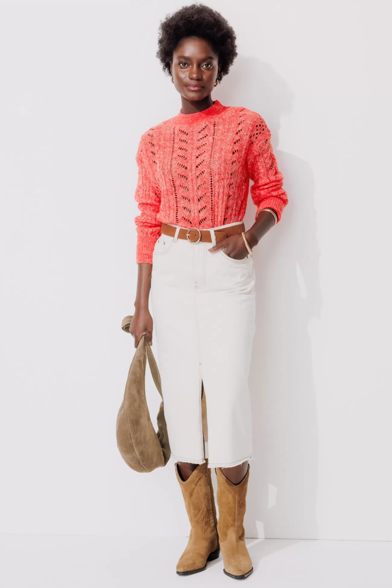 Pull en maille ajourée Femme - Corail clair | Promod Best
