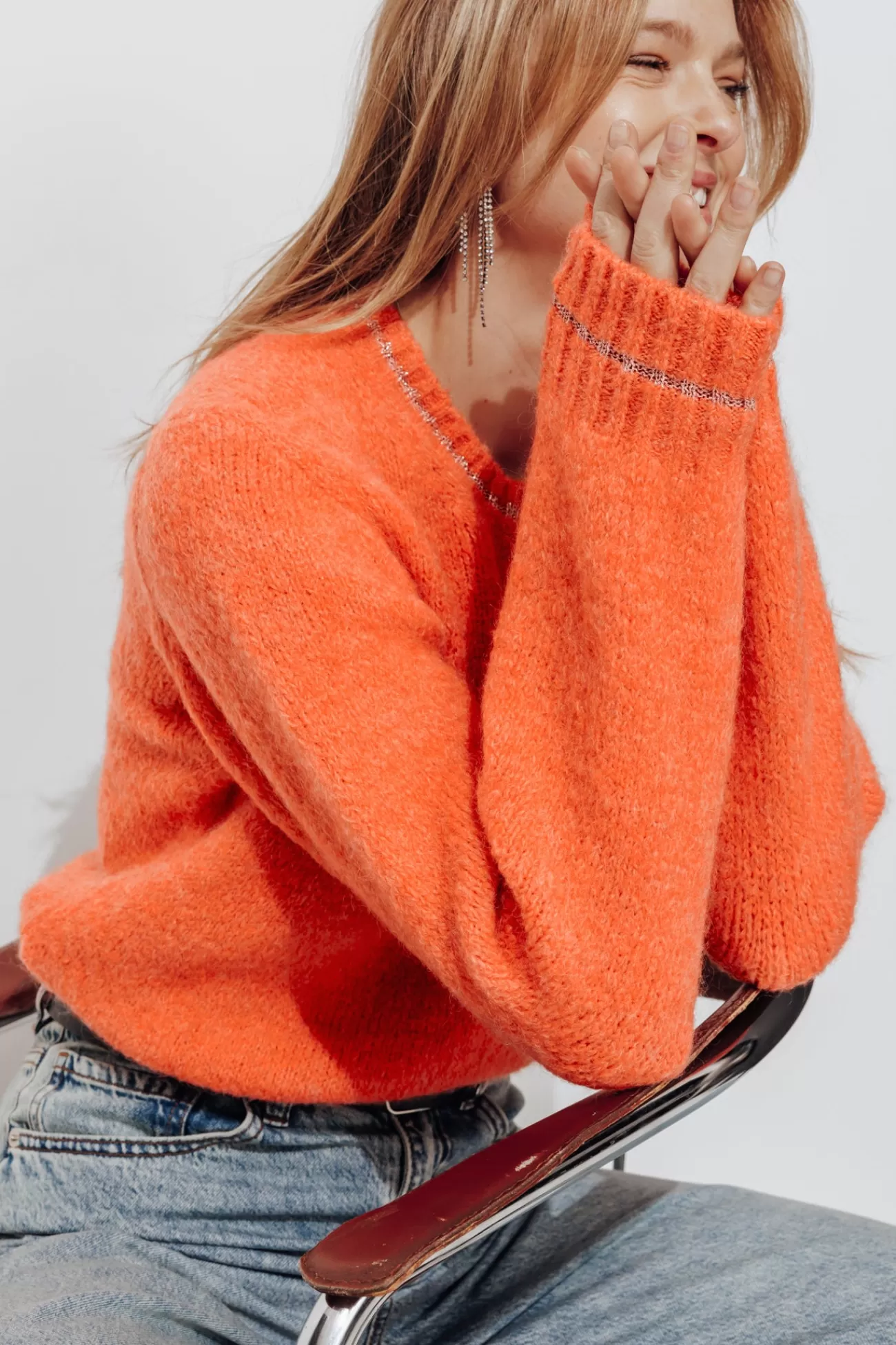 Pull moelleux col rond Femme - Corail clair | Promod Online