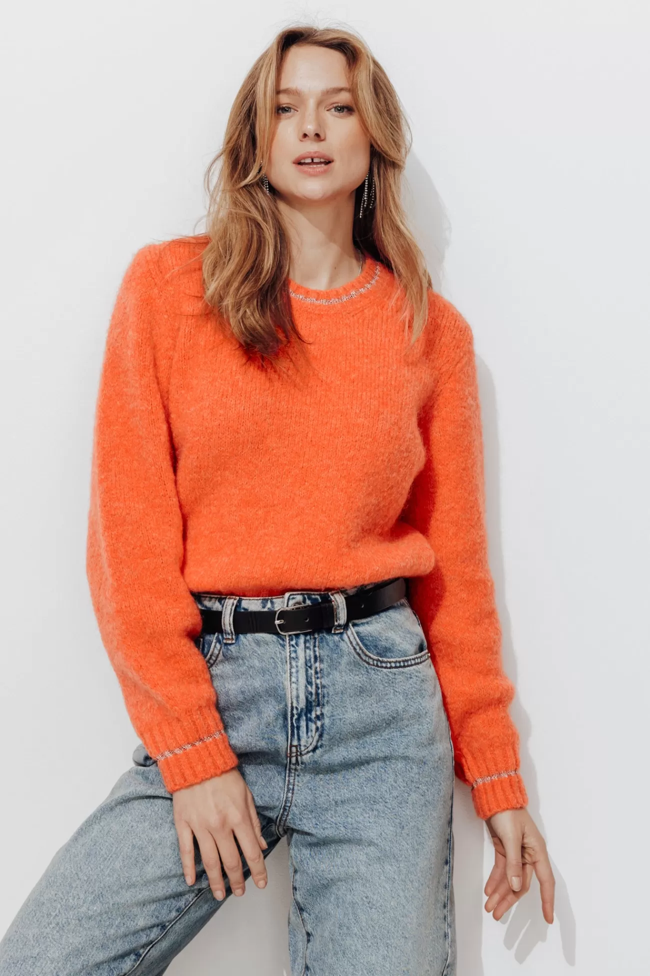 Pull moelleux col rond Femme - Corail clair | Promod Online