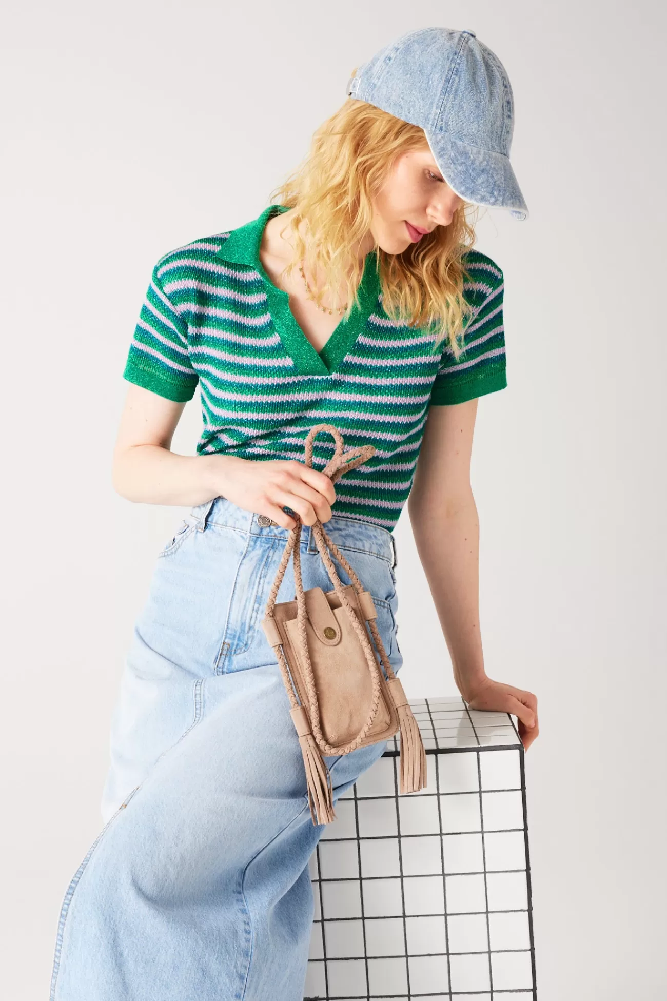 Pull polo pailleté Femme - Imprimé vert | Promod Store