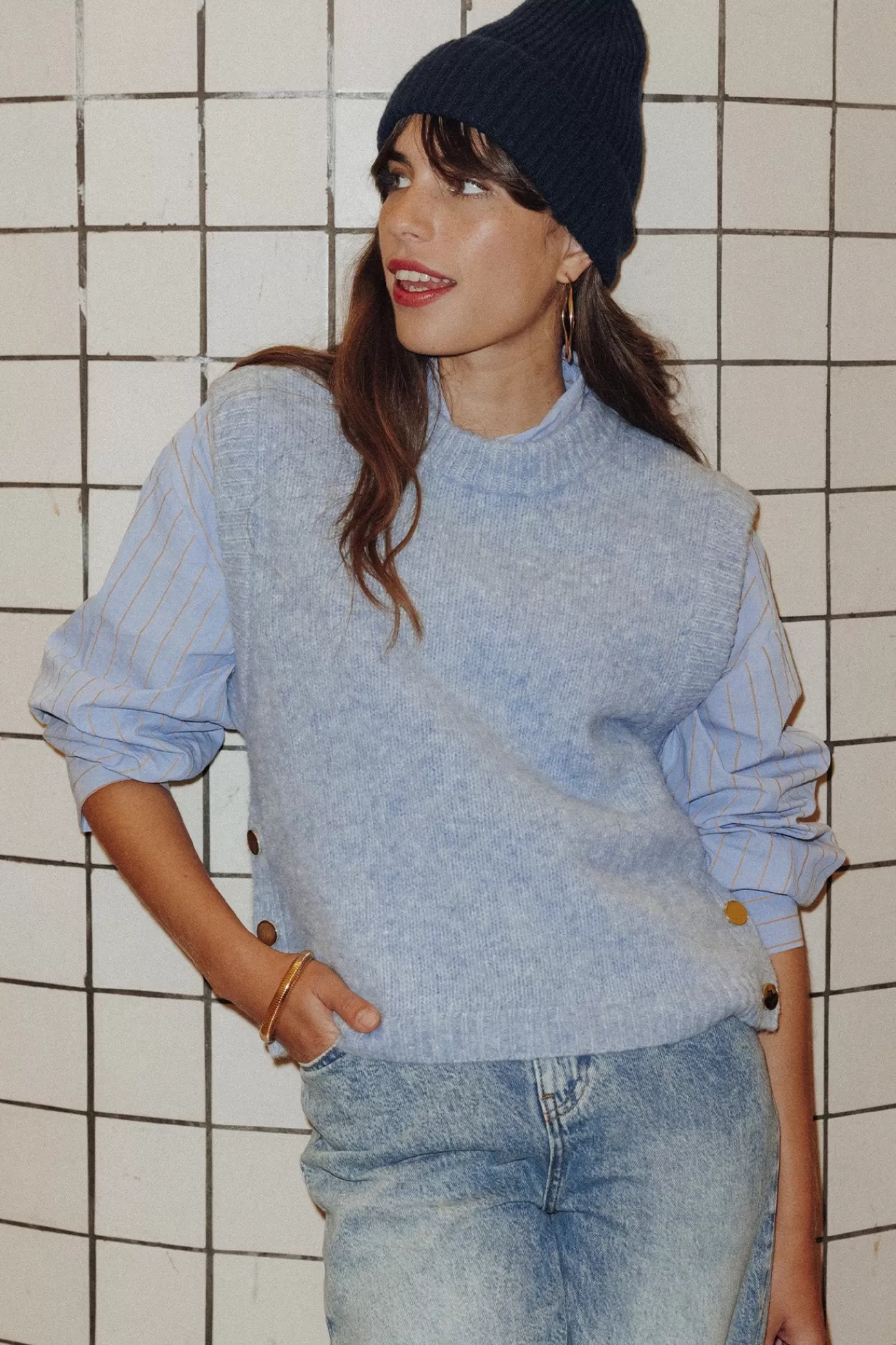 Pull sans manches Femme - Bleu ciel foncé | Promod Flash Sale