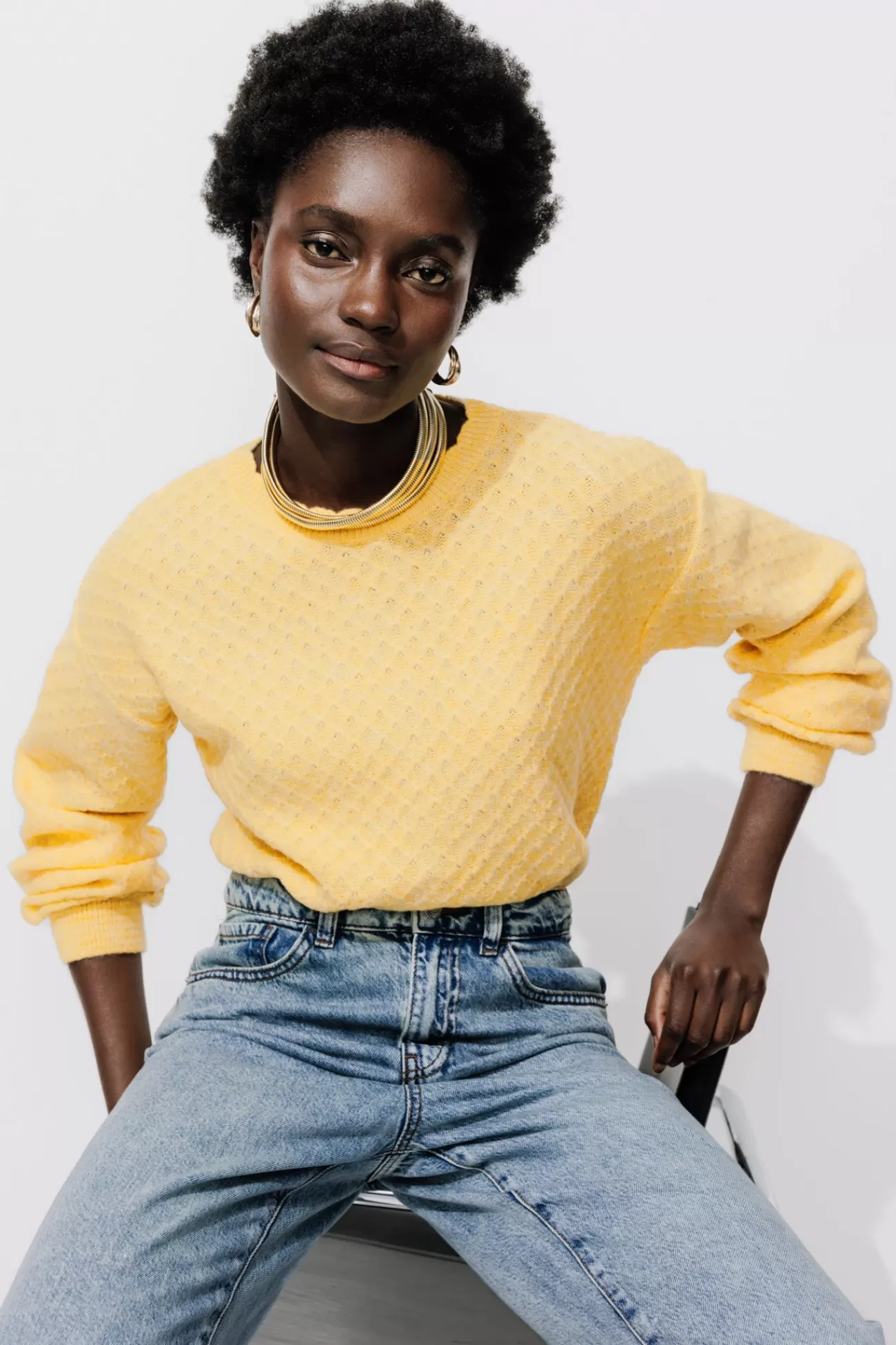 Pull torsadé col rond Femme - Jaune clair | Promod Flash Sale