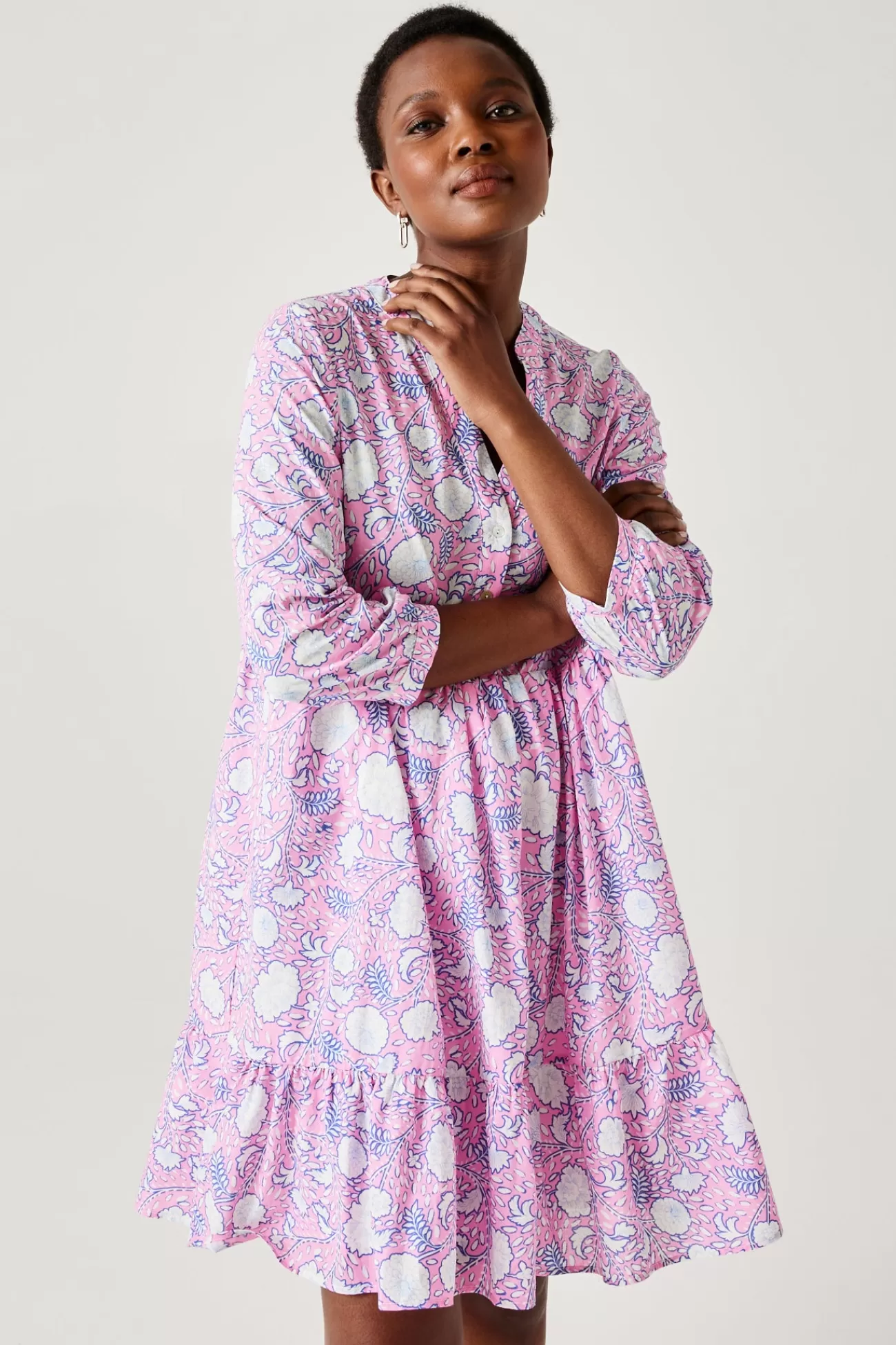 Robe babydoll motifs indiens - Imprimé rose | Promod New