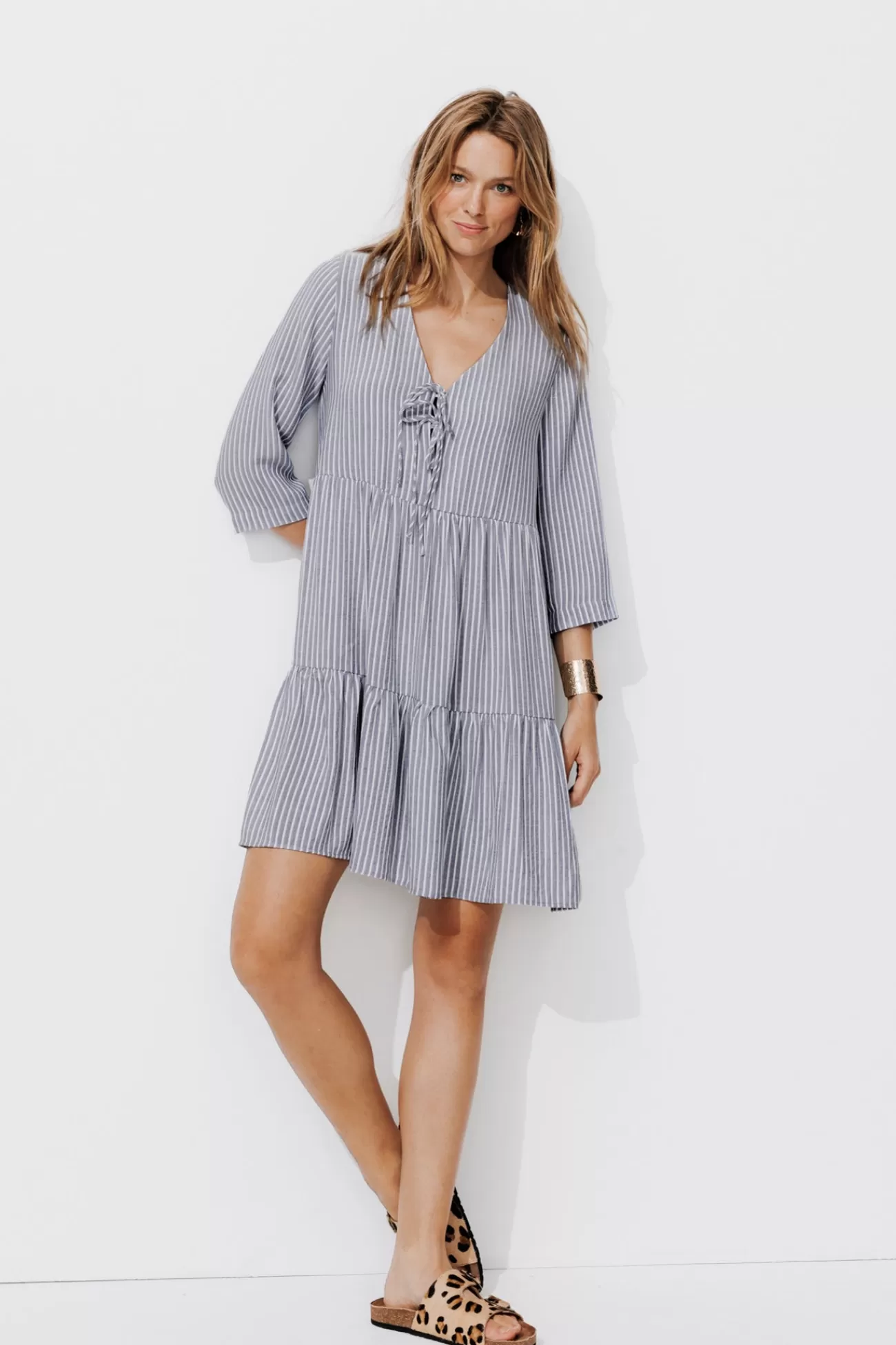 Robe courte rayée Femme - Rayé marine | Promod Shop