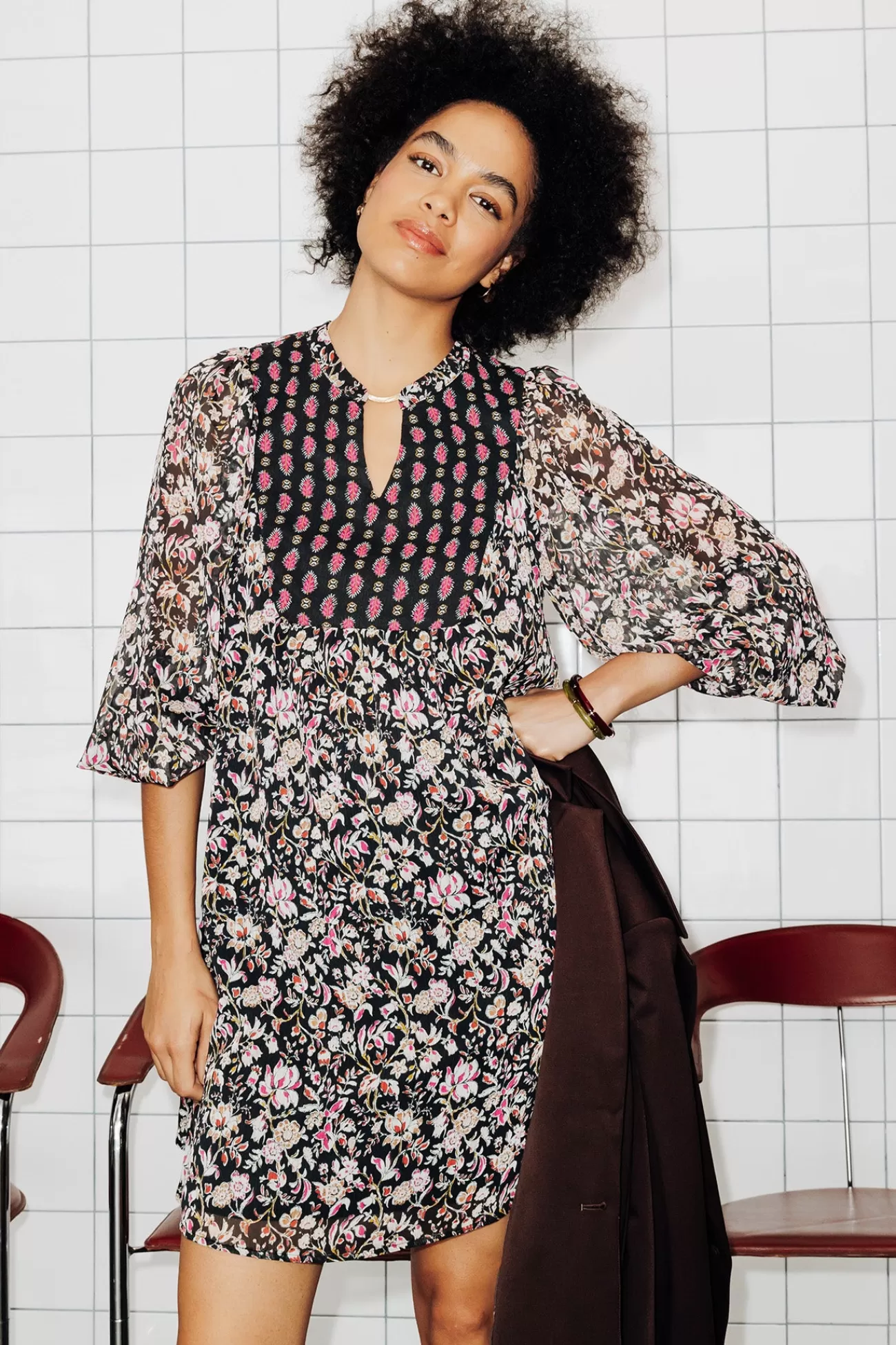 Robe en voile imprimé Femme - Imprimé multicolore | Promod Shop