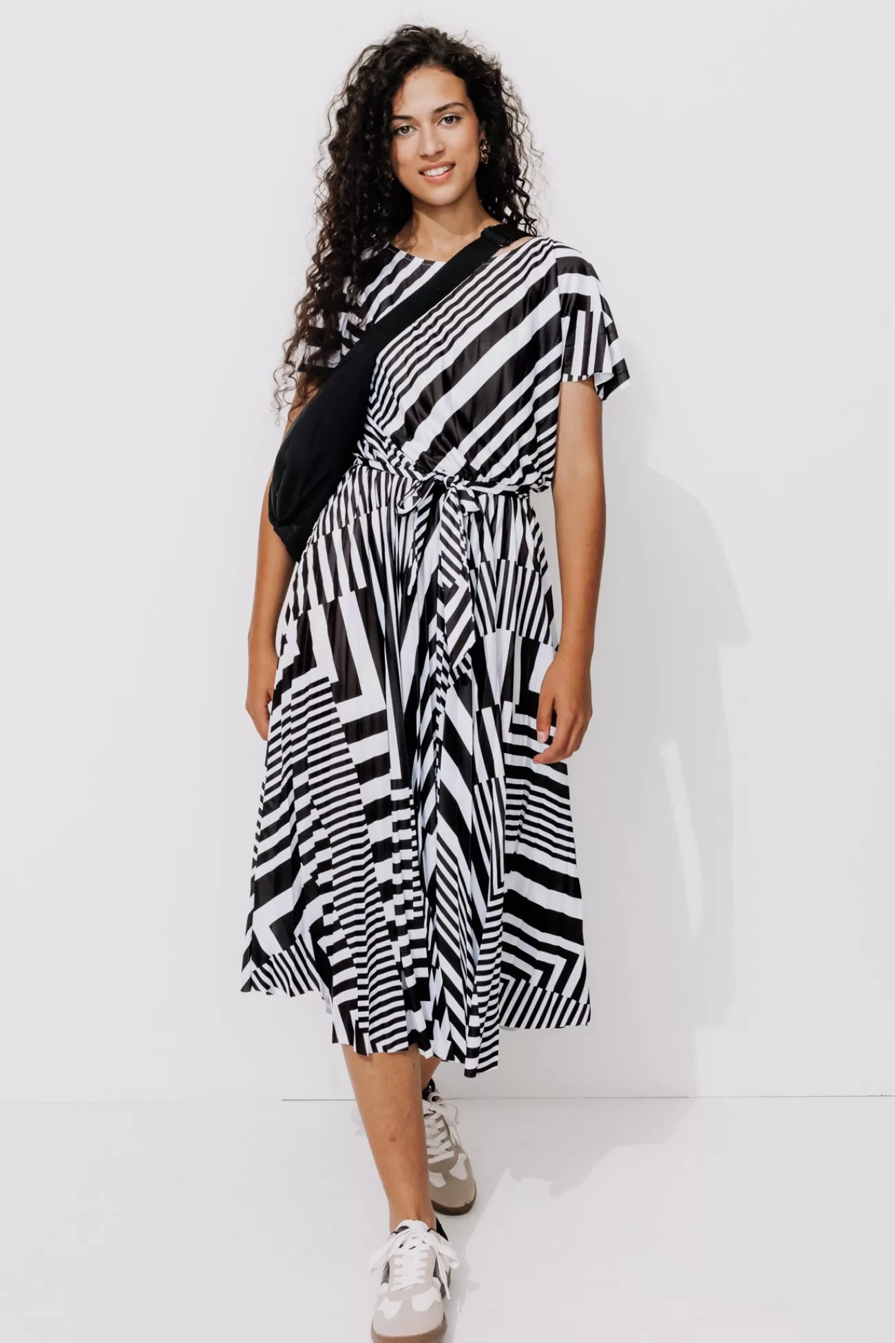 Robe plissée et rayée Femme - Rayé Noir | Promod Cheap