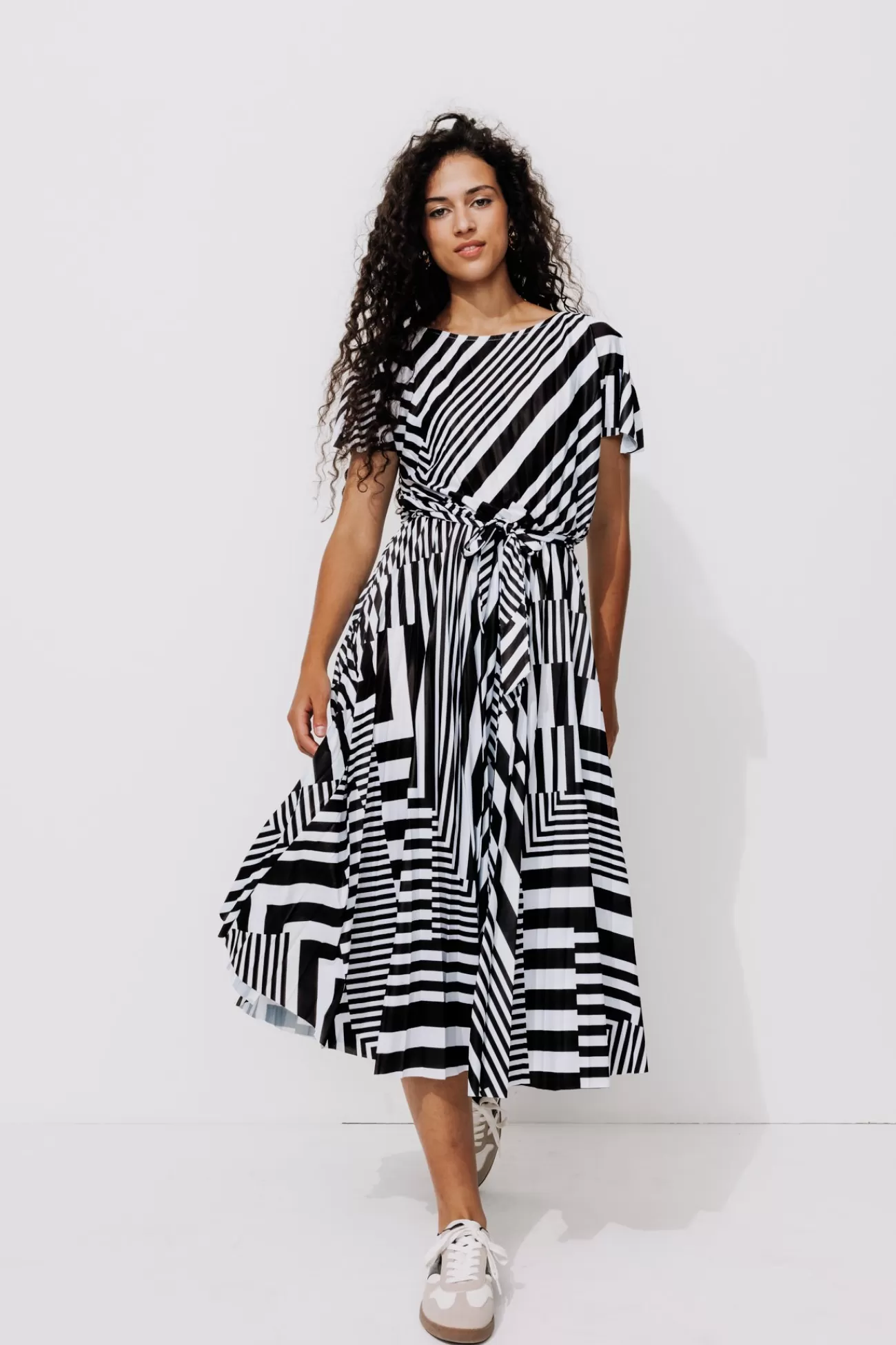 Robe plissée et rayée Femme - Rayé Noir | Promod Cheap