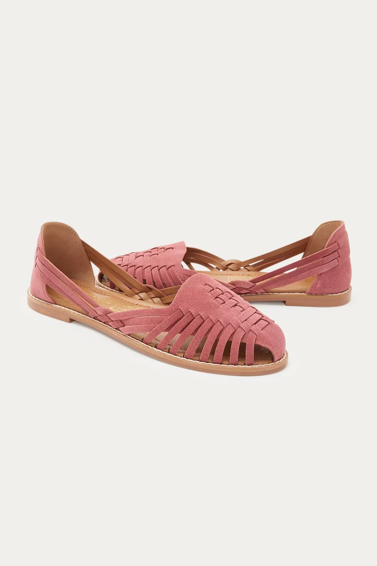 Sandales plates en cuir suédé - Vieux rose | Promod Hot