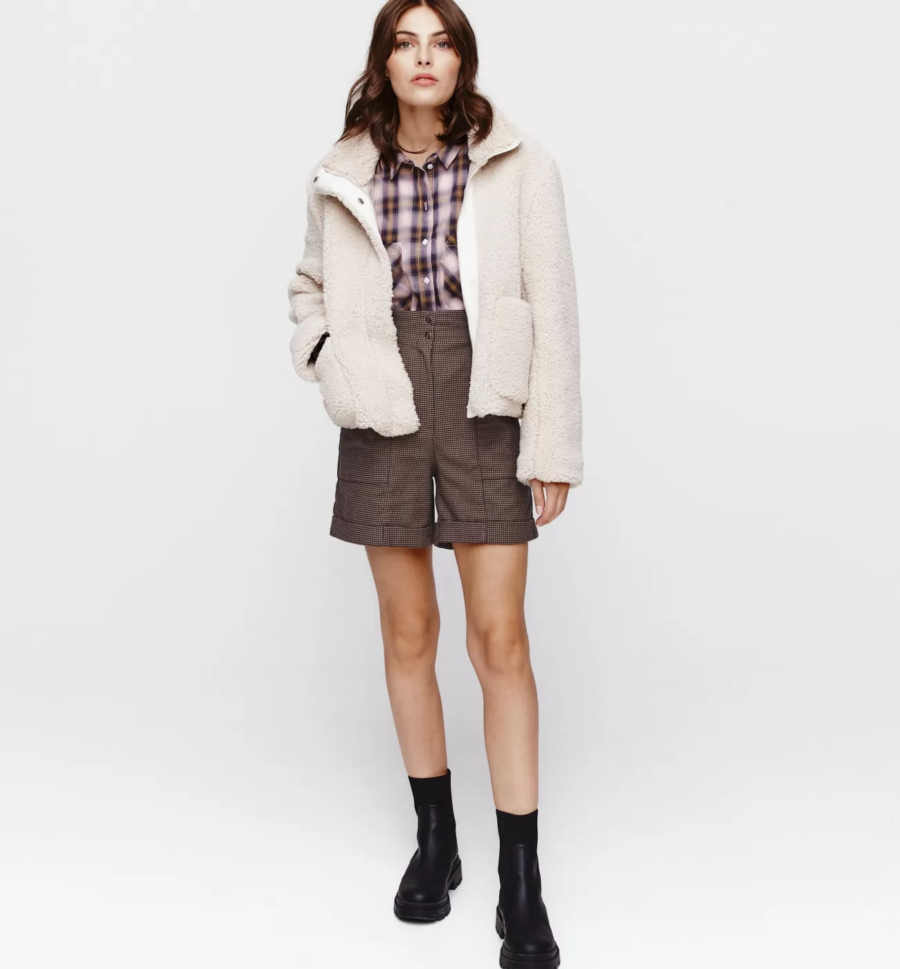 Short à carreaux taille haute - Carreaux multicolores | Promod New