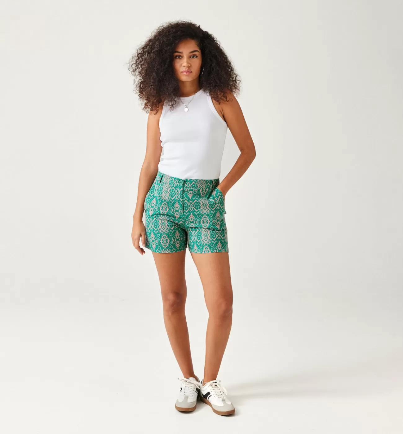 Short en coton satin Femme - Imprimé vert | Promod Sale